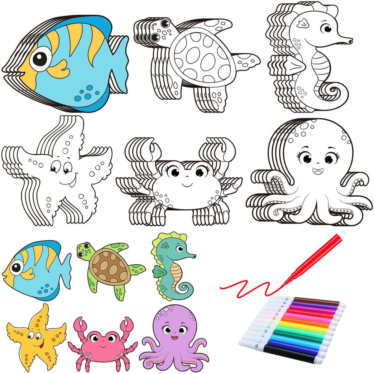 Gemscream 30 Sets Ocean Animals Craft Magnets – Color Your Own Under the Sea DIY Kit