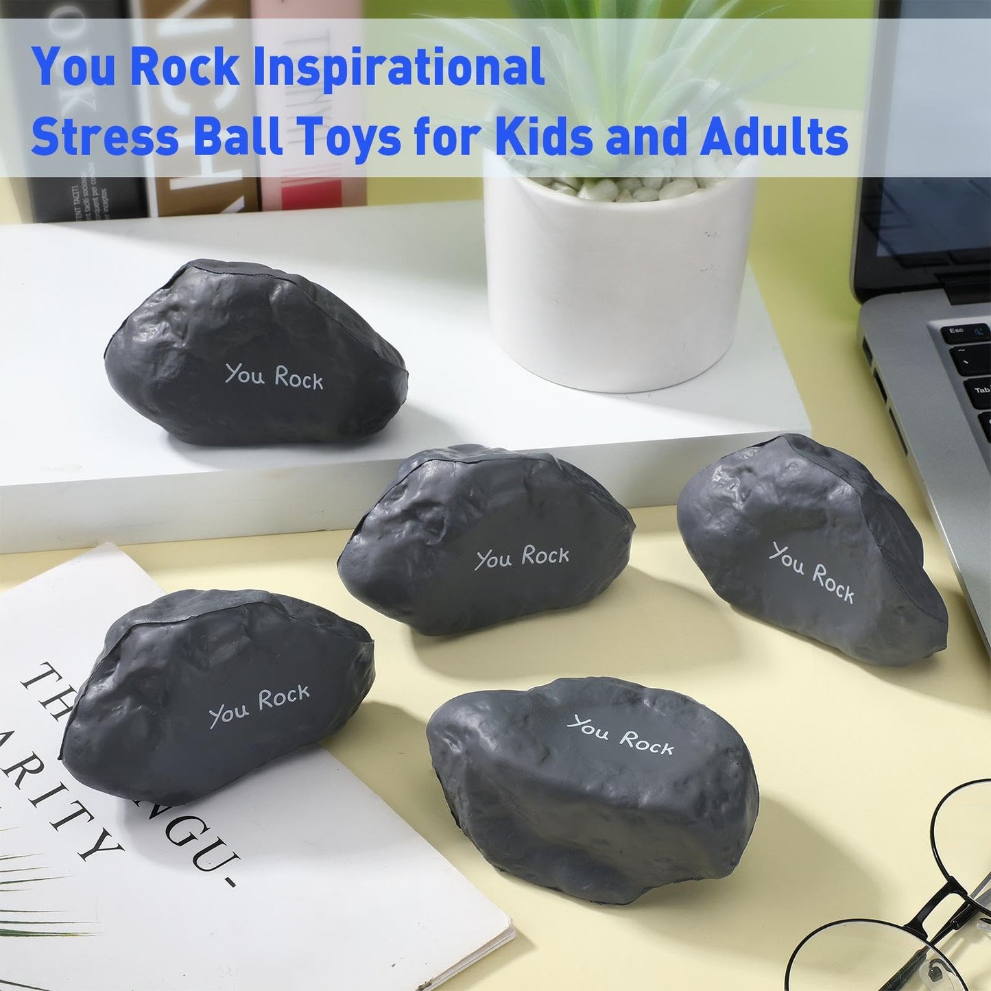 Gemscream Funny Inspirational Stress Balls – 20-Piece Squeezable Stone-Style Foam Rocks for Adults