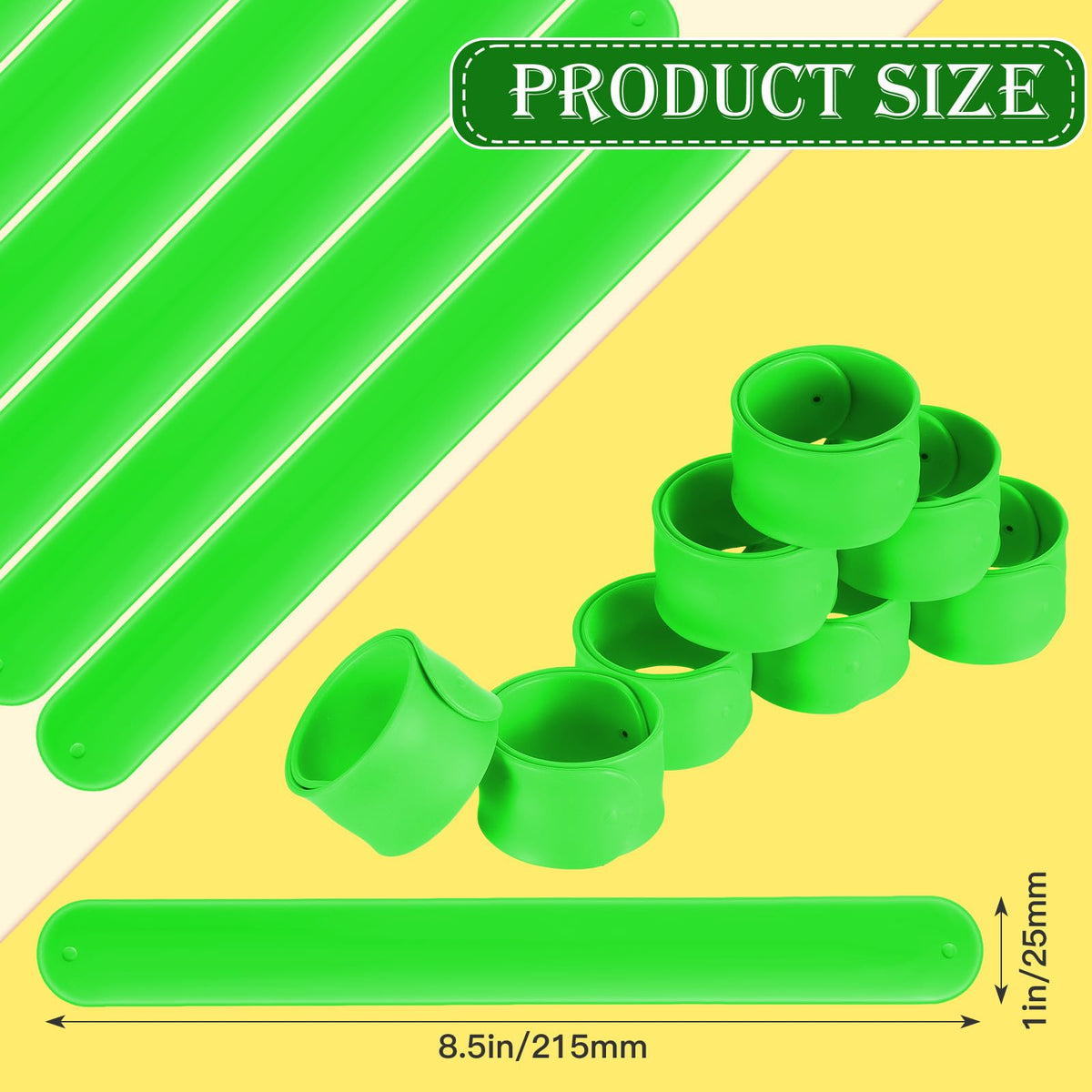 Gemscream 12 Pcs Silicone Slap Bracelets – Green DIY Wristbands for Craft Projects & Party Favors