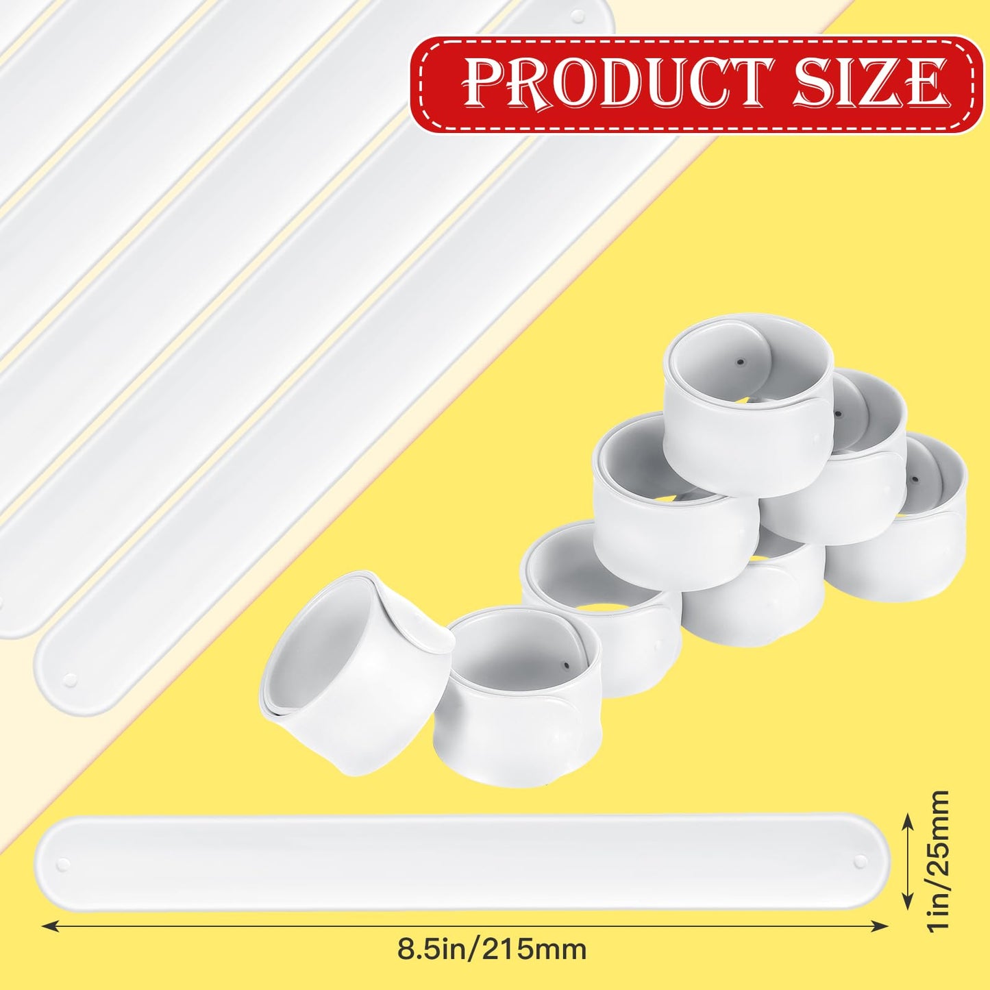 Gemscream 12 Pcs Silicone Slap Bracelets – DIY Wristbands for Craft Projects & Party Favors (White)