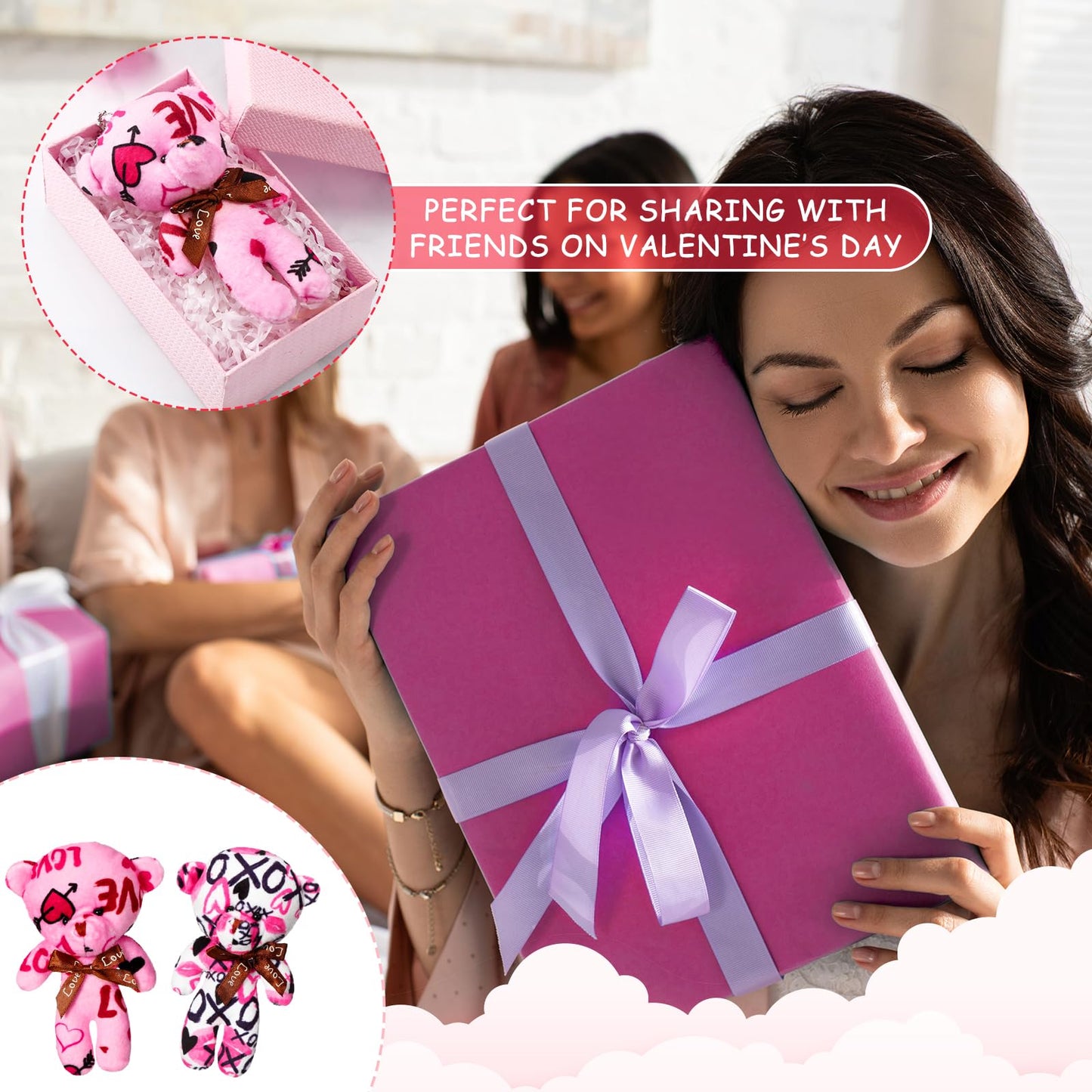 Gemscream 36-Pack Valentine Plush Bears with Heart Cards – 4in, 2 Styles