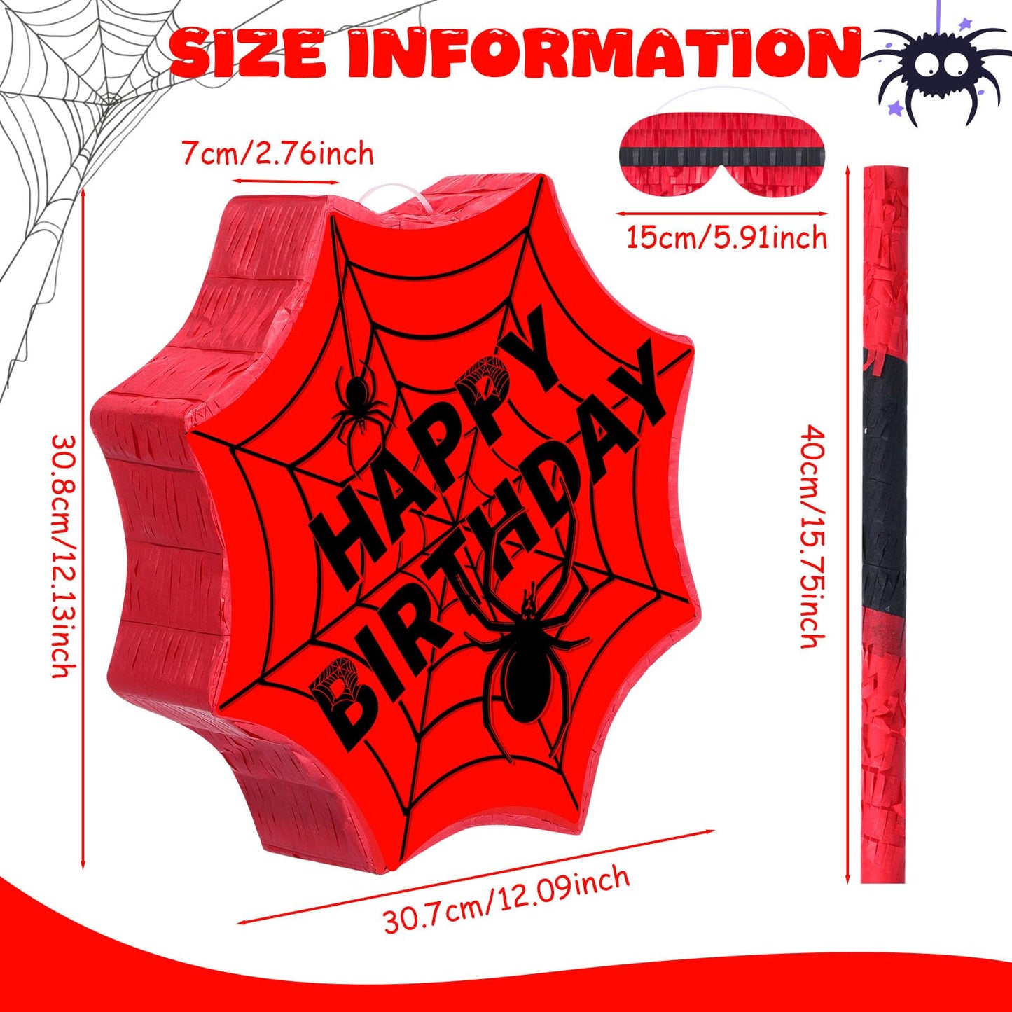 Gemscream Spider Pinata Set – Hero Party Decorations with Stick & Blindfold