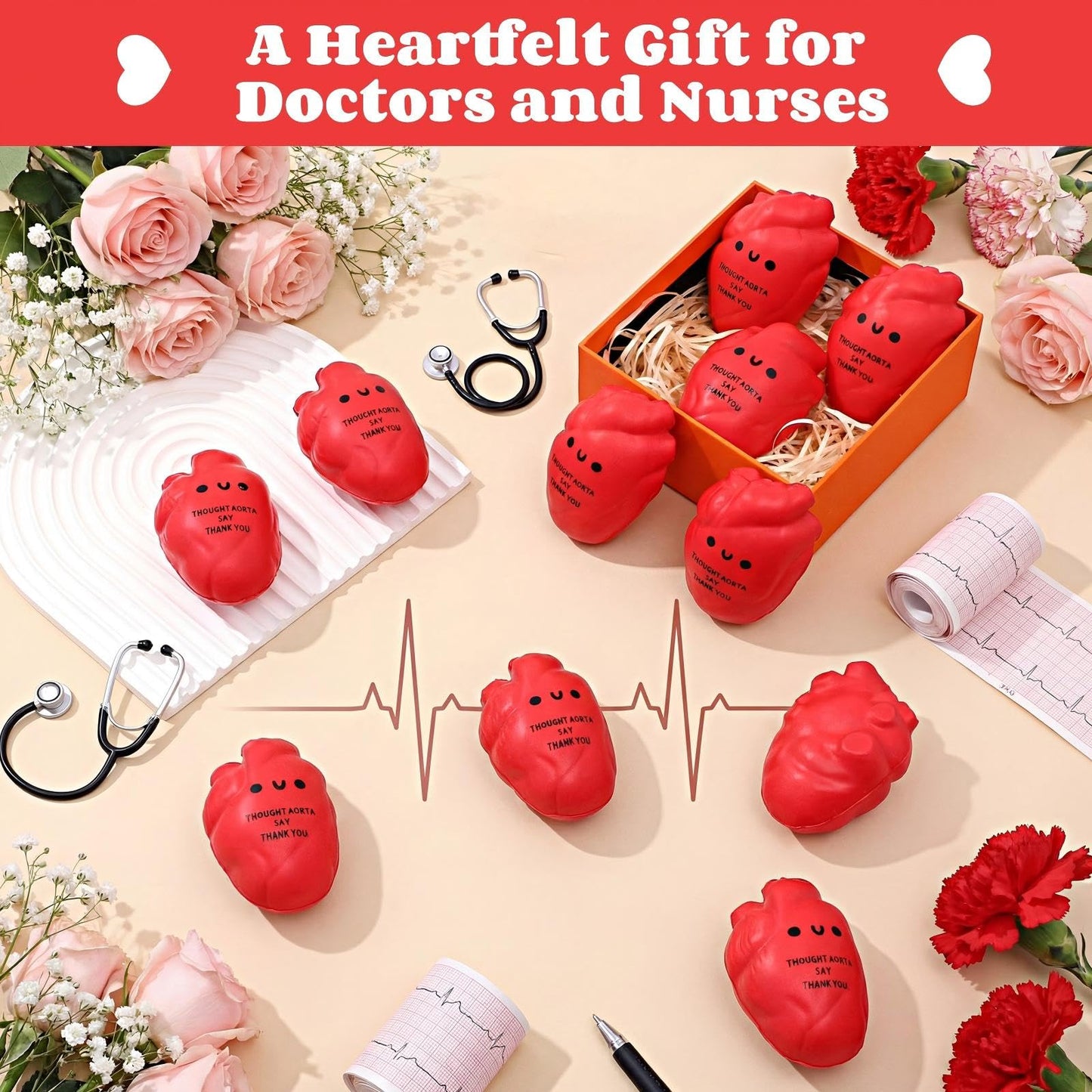 Gemscream 20-Pack Funny Heart Stress Balls – Squeezable Foam Stress Relievers for Office, Coworkers & Gifts