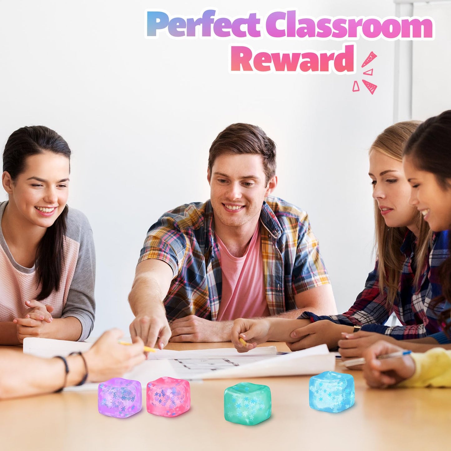 Gemscream 12-Piece Stress Cube Bulk | Slow-Rising Ice Cube Squeeze Toys for Adults (Blue, Pink, Purple, Green)