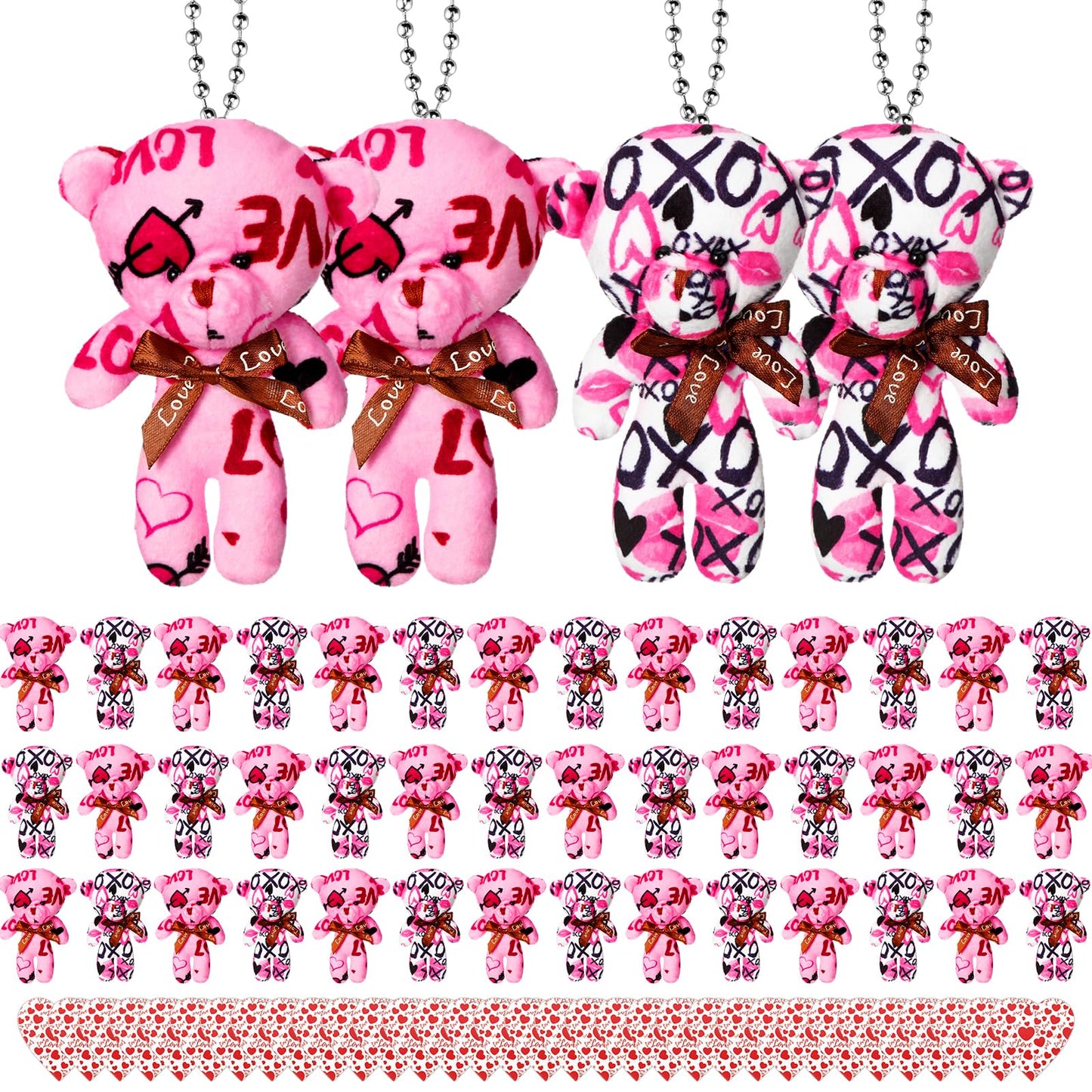 Gemscream 36-Pack Valentine Plush Bears with Heart Cards – 4in, 2 Styles
