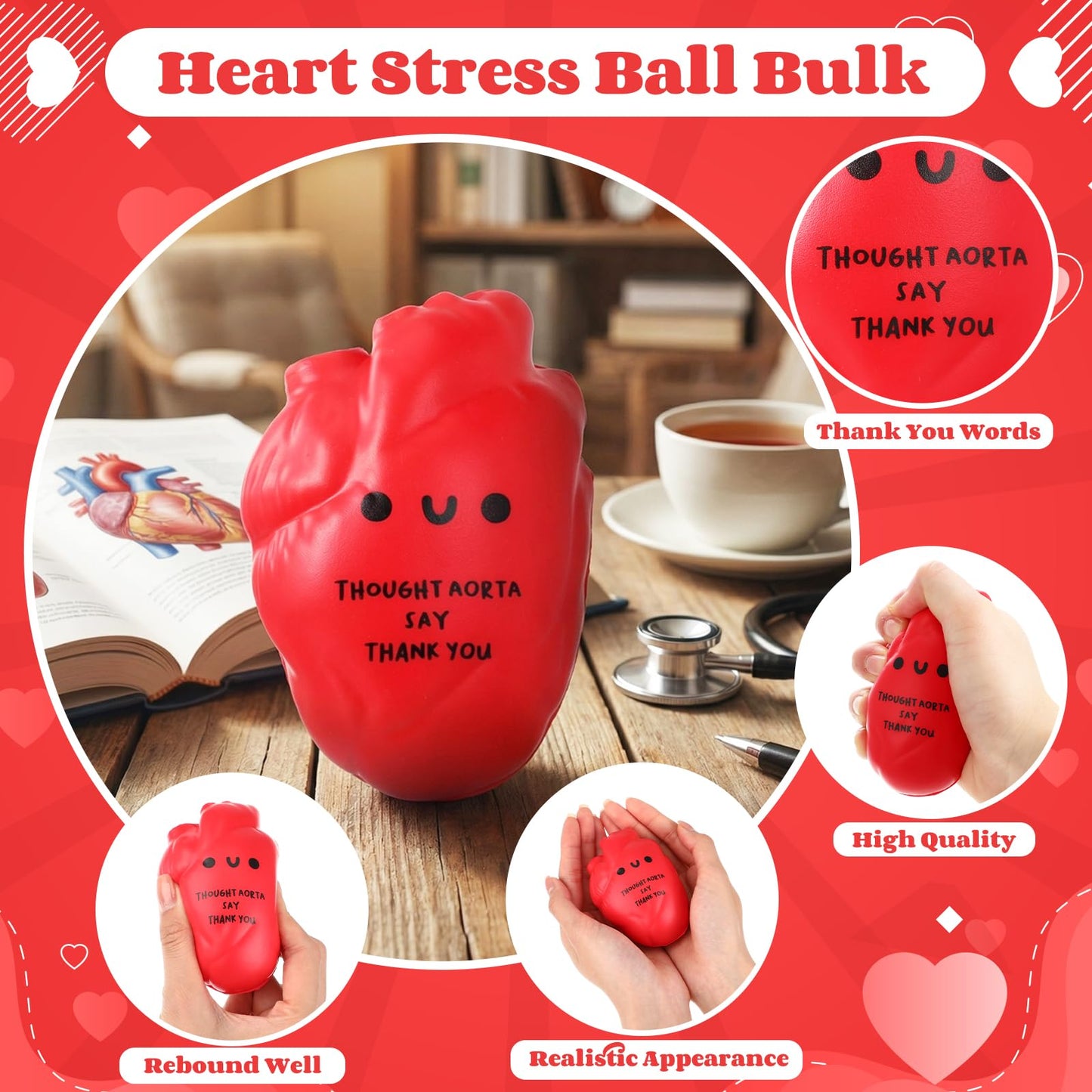 Gemscream 20-Pack Funny Heart Stress Balls – Squeezable Foam Stress Relievers for Office, Coworkers & Gifts