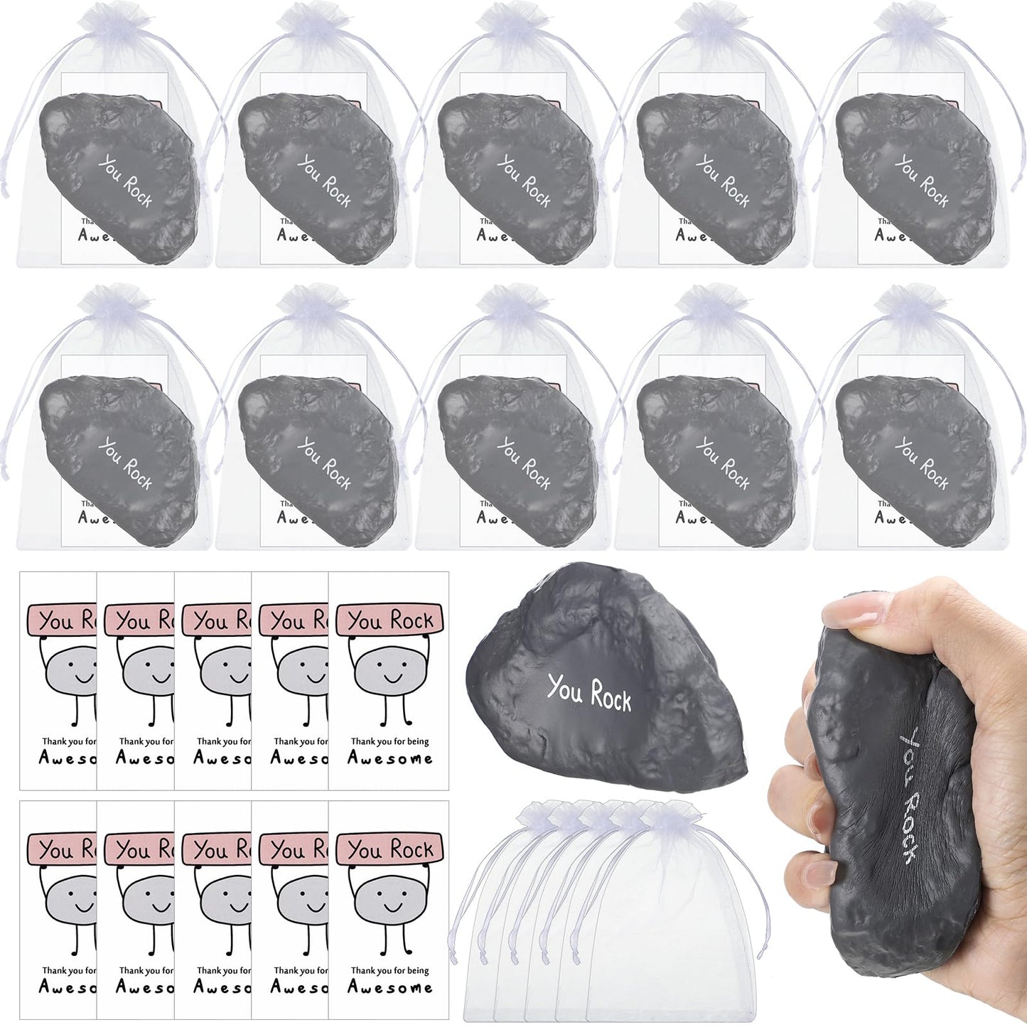 Gemscream 80-Piece Inspirational Stress Ball Gift Set – You Rock Cards & Organza Bags