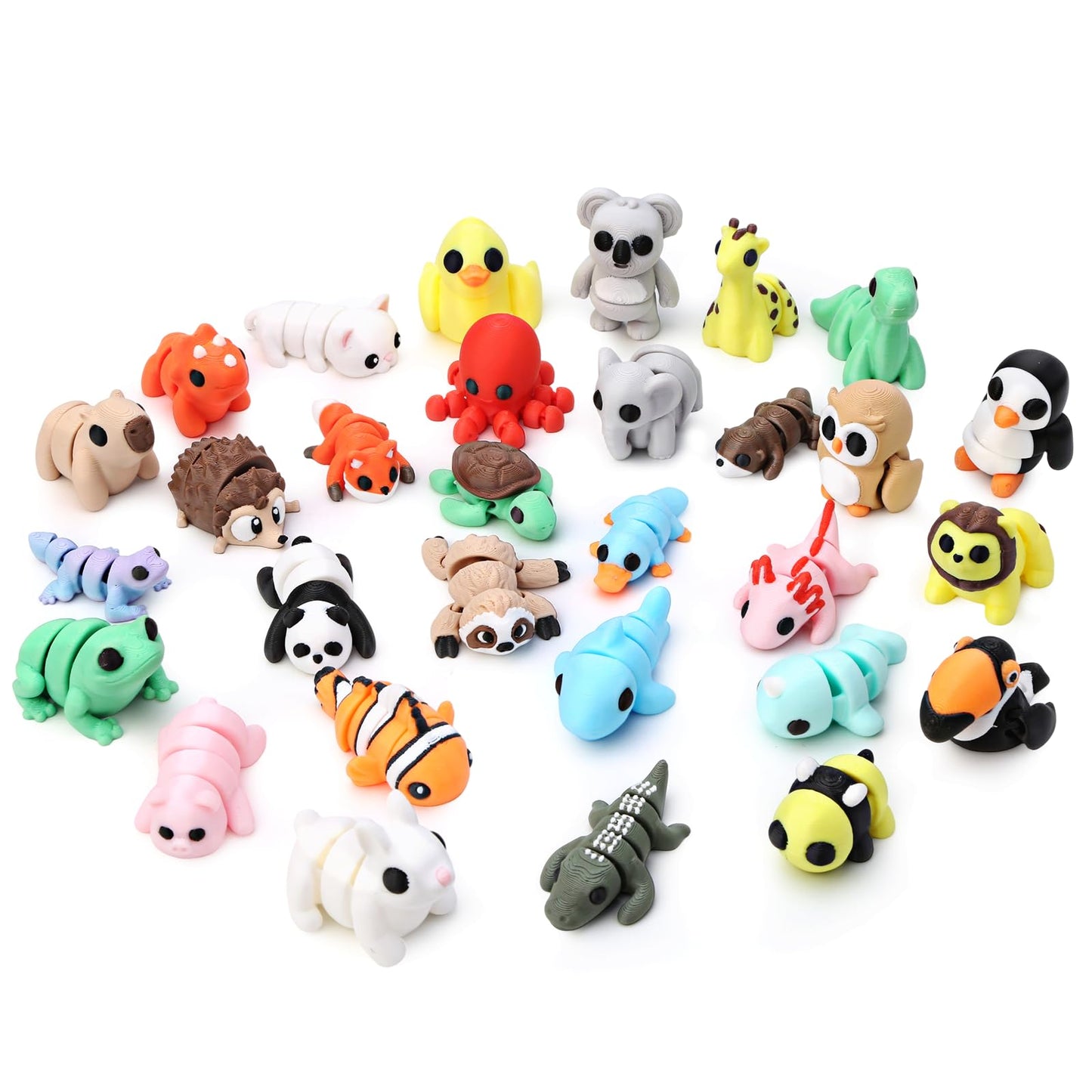 Gencokok 30PCS 3D Printed Animals Set | Mini Animal Figurines for Desk Decor & Fidget Toy