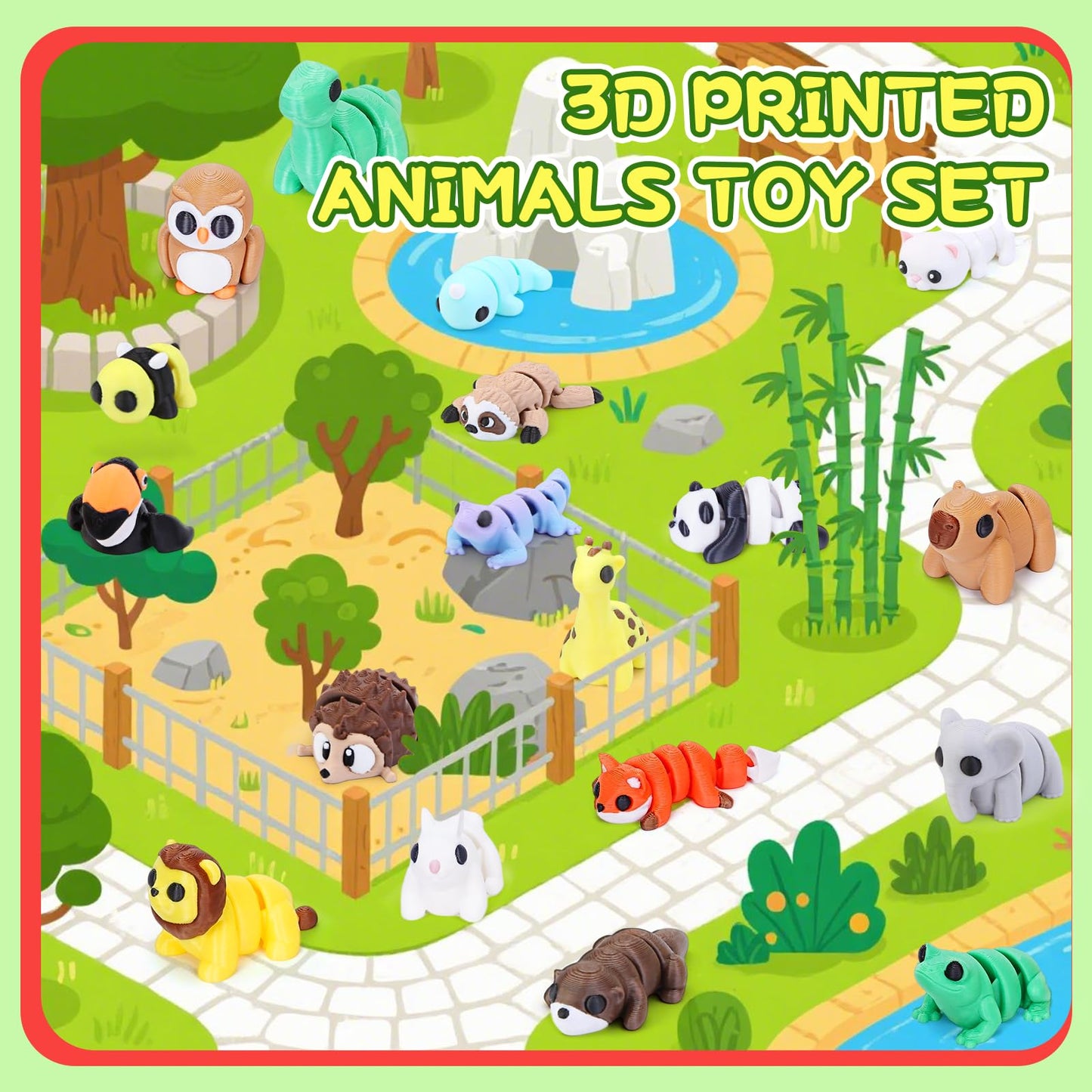 Gencokok 30PCS 3D Printed Animals Set | Mini Animal Figurines for Desk Decor & Fidget Toy