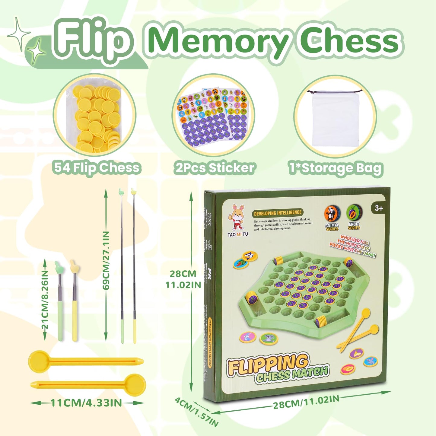 Gencokok 54PCS Animal Flip Chess Memory Game – Animal Flip Matching Board for Kids & Travel
