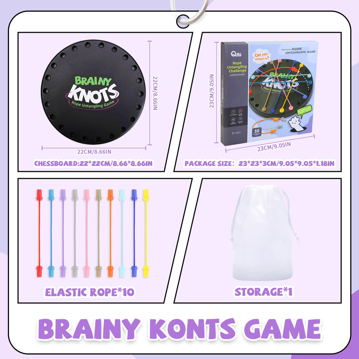 Gencokok Brainy Knots Rope Untangling Game – 10-Piece Twisted Rope Puzzle for Travel & Family Fun (Black)