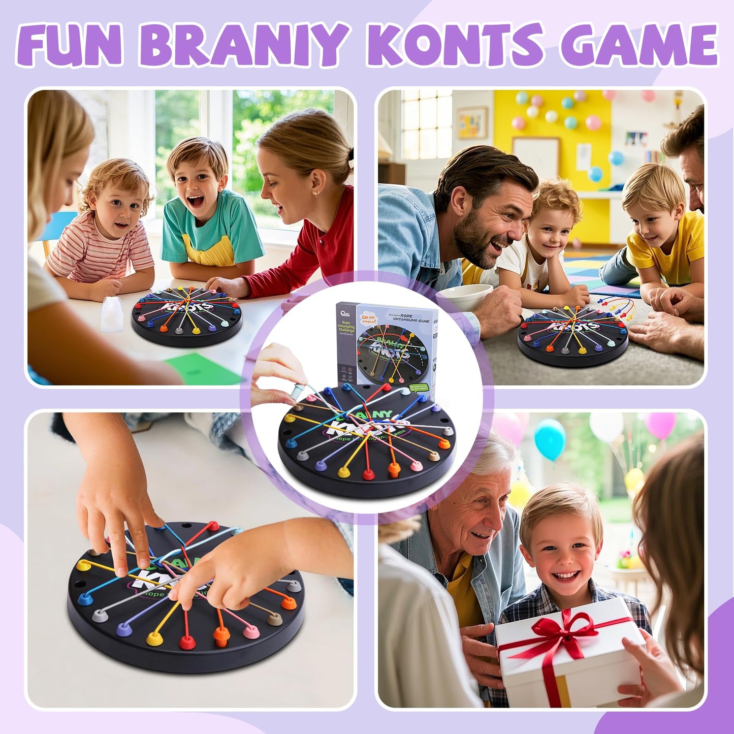 Gencokok Brainy Knots Rope Untangling Game – 10-Piece Twisted Rope Puzzle for Travel & Family Fun (Black)
