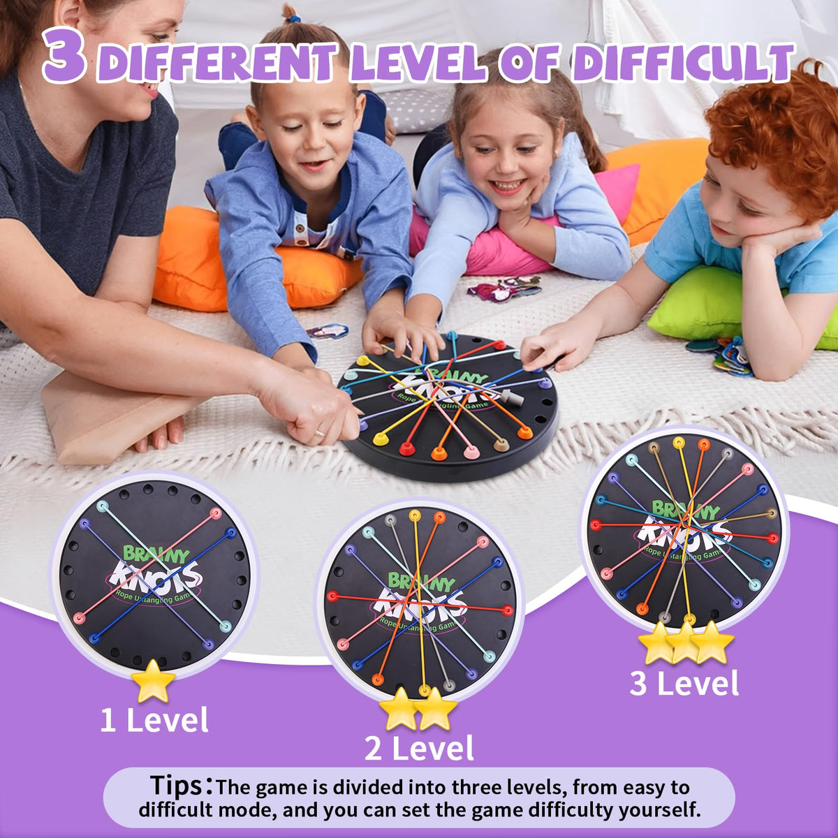 Gencokok Brainy Knots Rope Untangling Game – 10-Piece Twisted Rope Puzzle for Travel & Family Fun (Black)