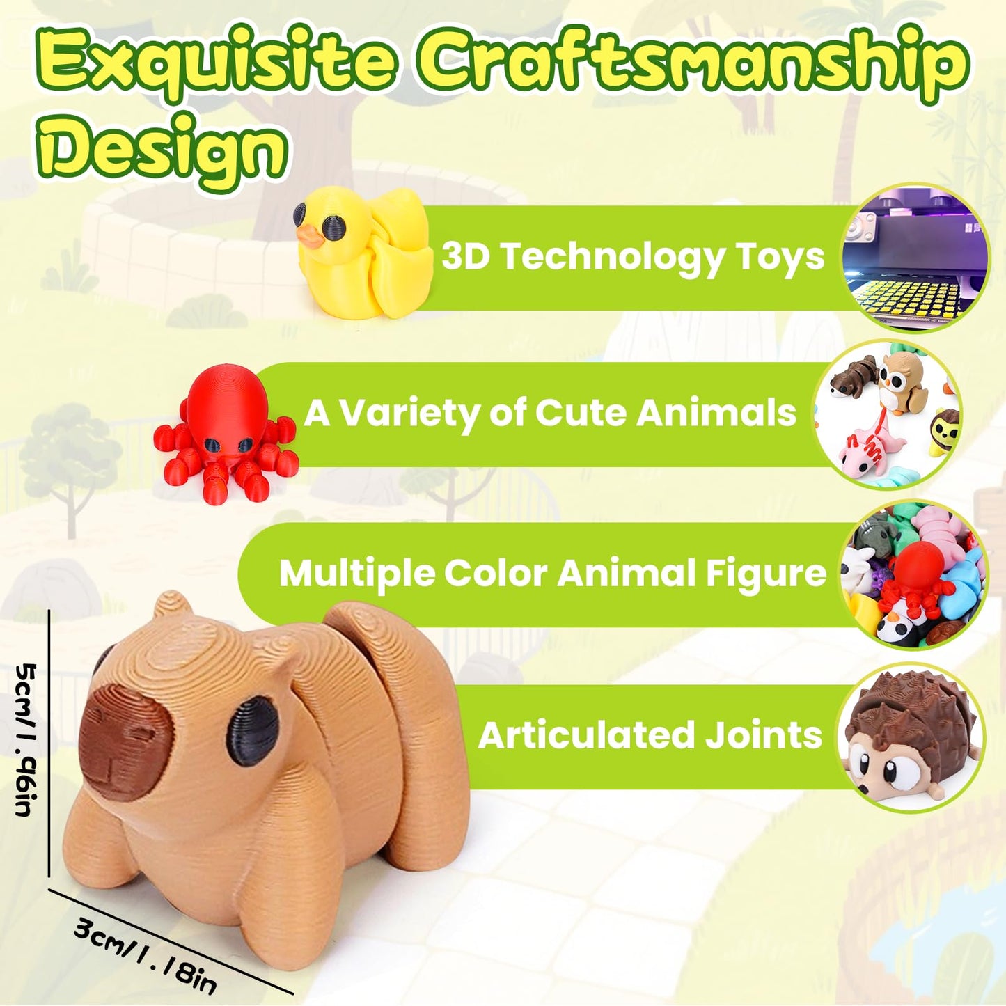 Gencokok 30PCS 3D Printed Animals Set | Mini Animal Figurines for Desk Decor & Fidget Toy