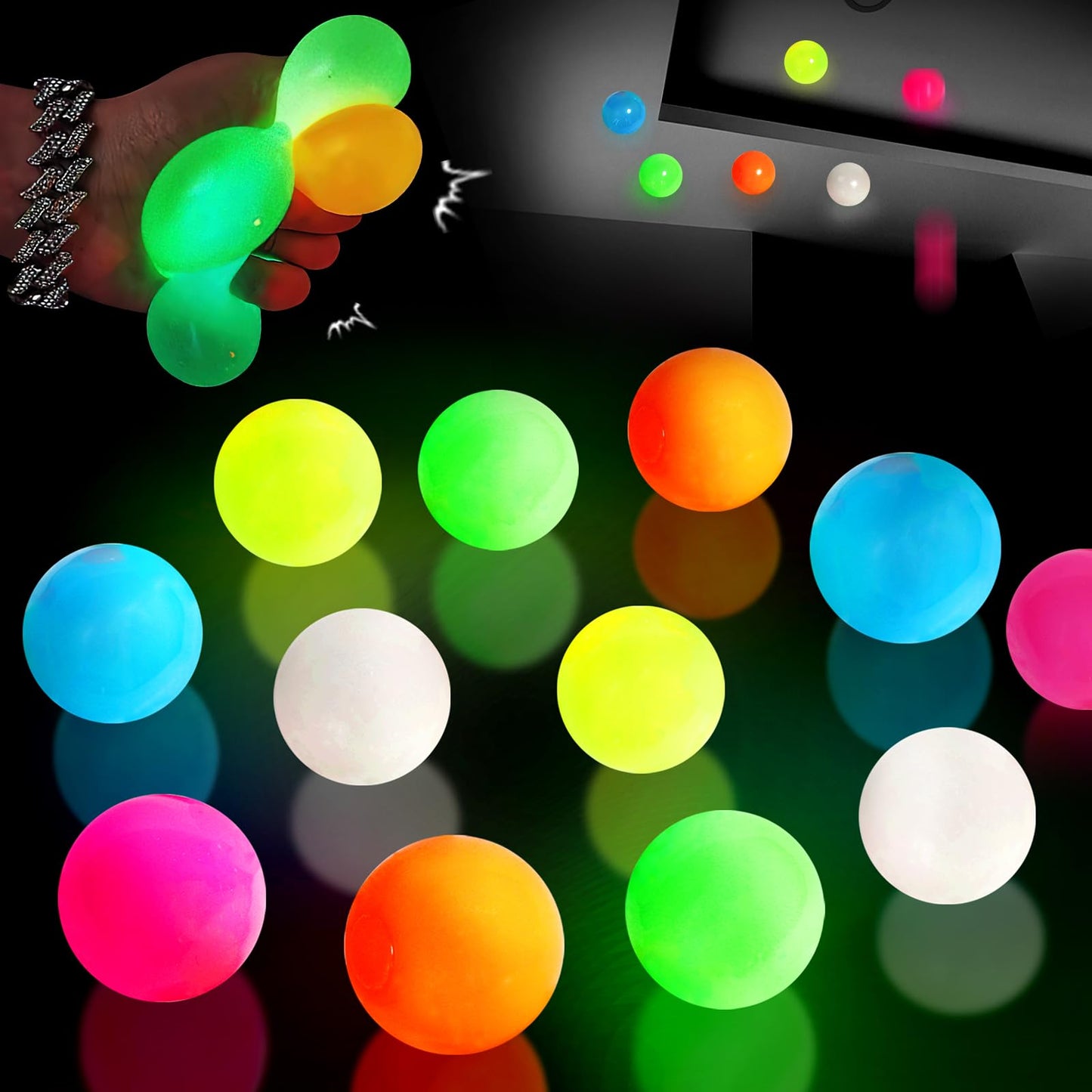 12pcs Sticky Ball Glow-in-Dark Fidget Toys – Valentines Gifts for Him & Her