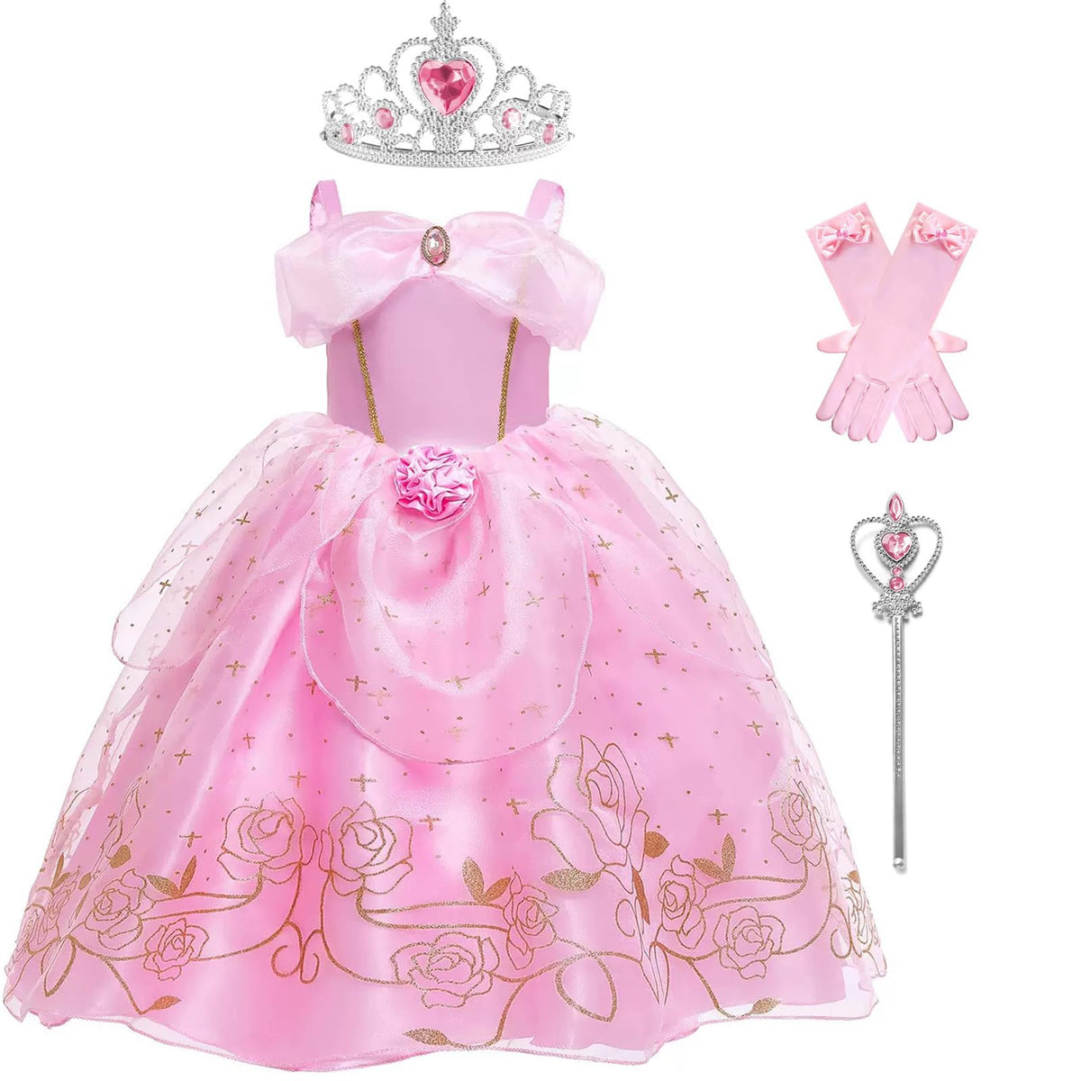 Generic Aurora Princess Costume for Girls 4-5T – Dress, Crown, Wand & Gloves