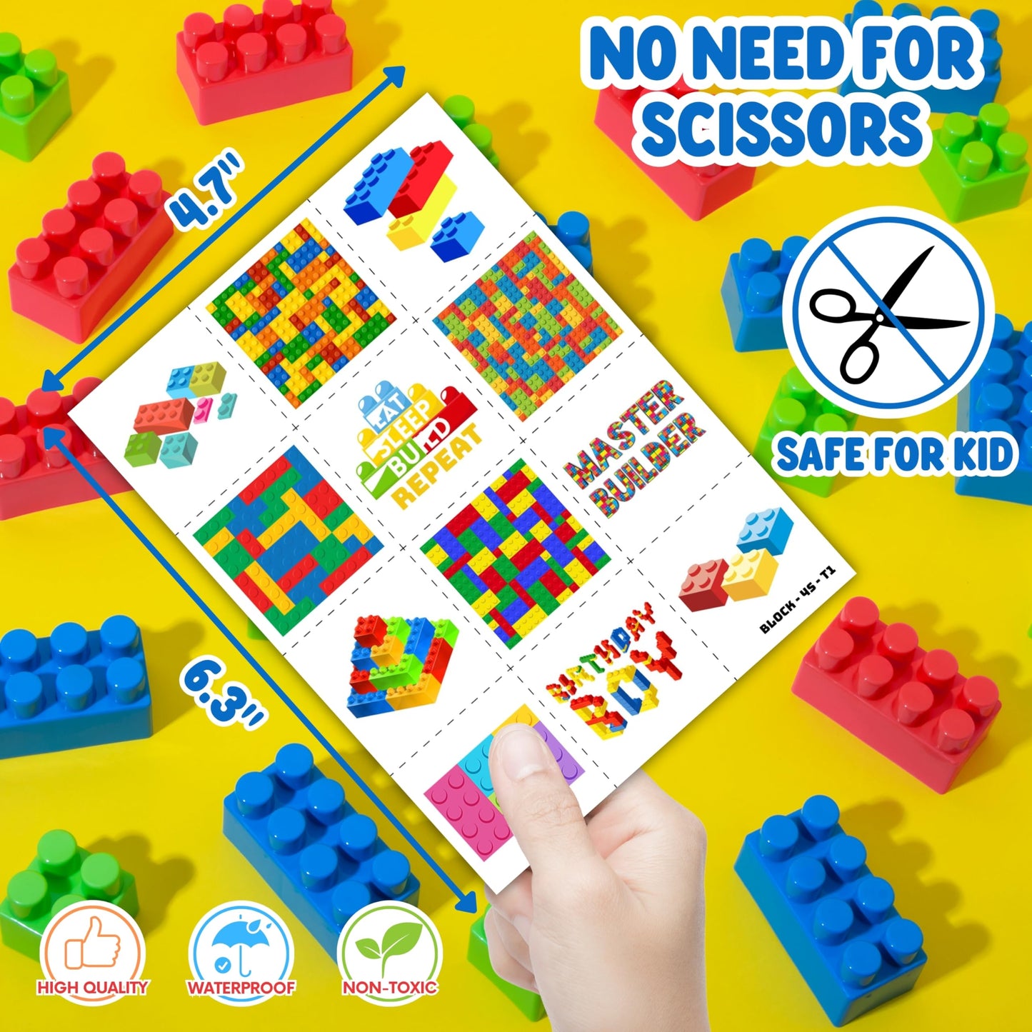 72PCS Building Block Party Favors: 24 Slap Bracelets & 48 Tattoos for Parties