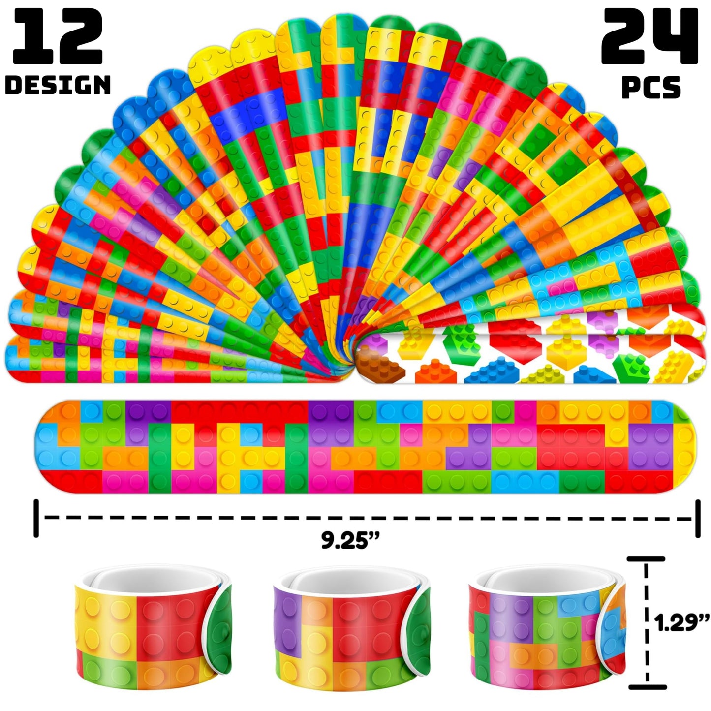72PCS Building Block Party Favors: 24 Slap Bracelets & 48 Tattoos for Parties