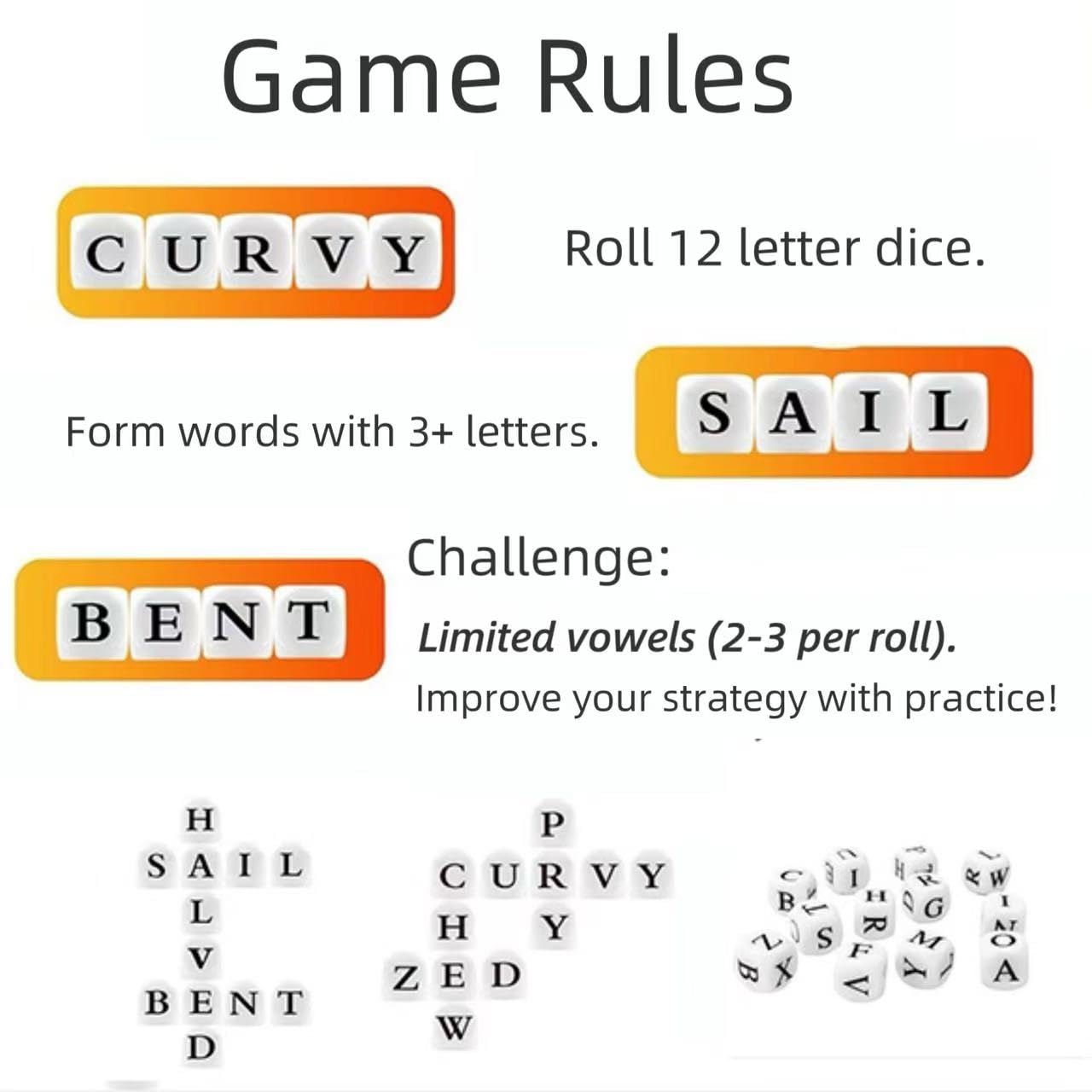 Crossword Solitaire Dice Game – Word Puzzle Dice Game for Adults | Travel-Friendly Edition