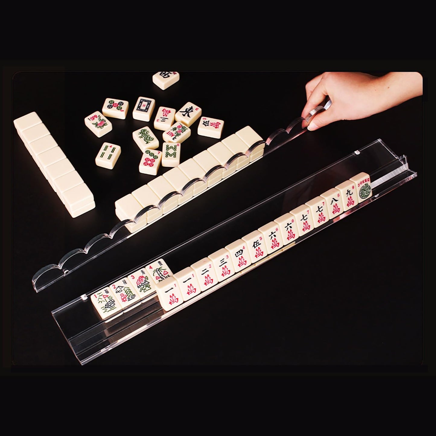 Generic 4-Piece Mahjong Racks with Pushers – Upgraded American Mahjong Stand Set