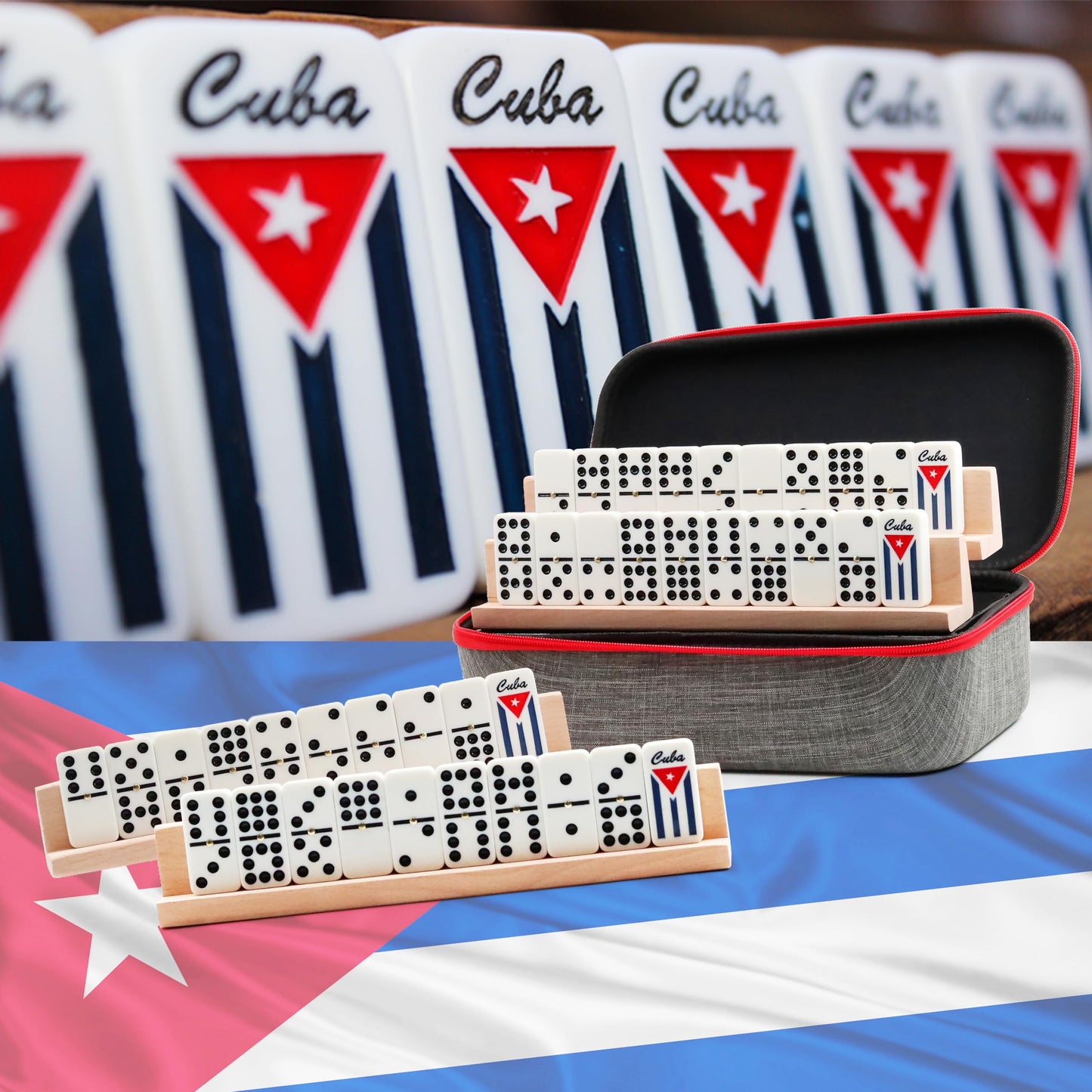 Generic Cuban Dominoes Double Nine Set – 55 Tiles & 4 Wooden Trays | Cuban Traditions Gift