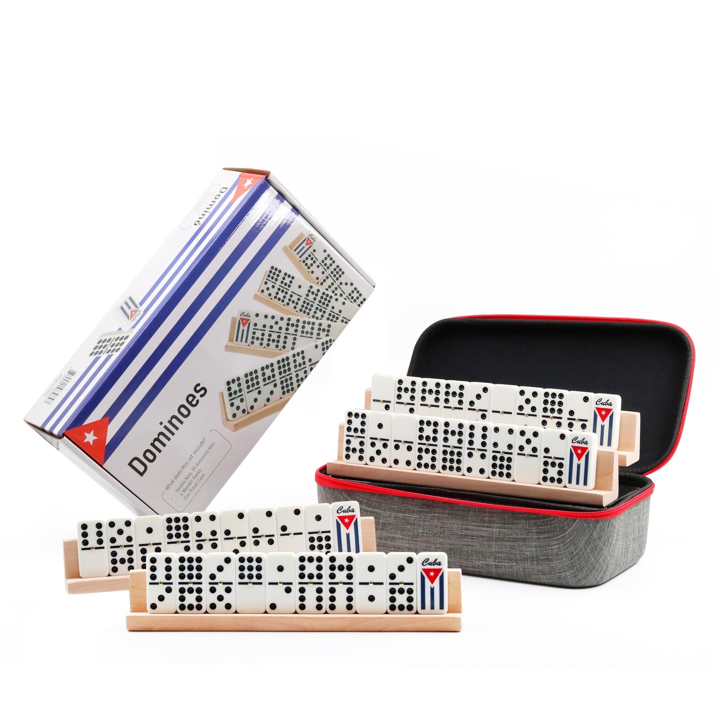 Generic Cuban Dominoes Double Nine Set – 55 Tiles & 4 Wooden Trays | Cuban Traditions Gift