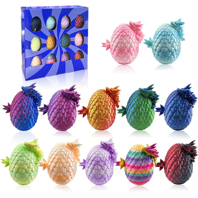 Generic 12PCS 3D Printed Dragon Eggs with Articulated Dragons | Fantasy Desk Decor Gift Set