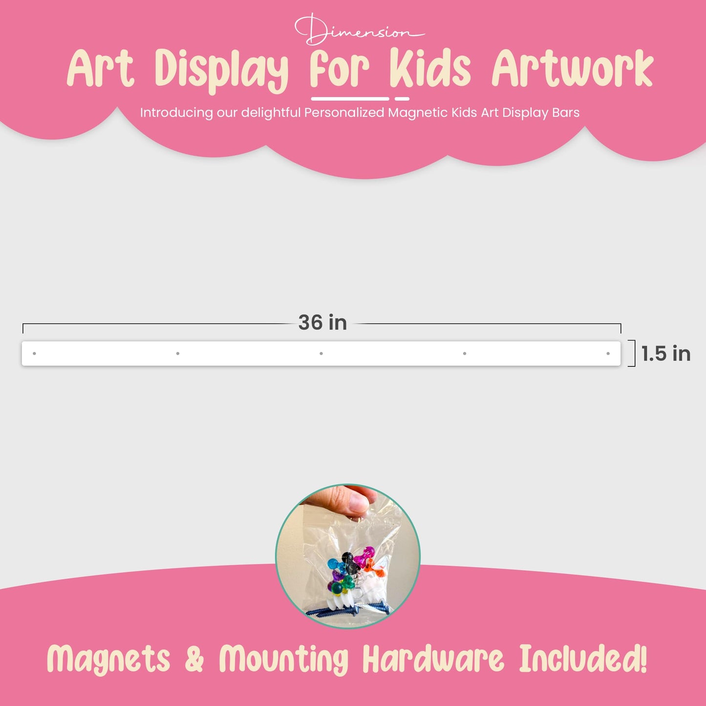 Generic Magnetic Art Display for Kids – 35in White Wall Bar | Picture Hanging System