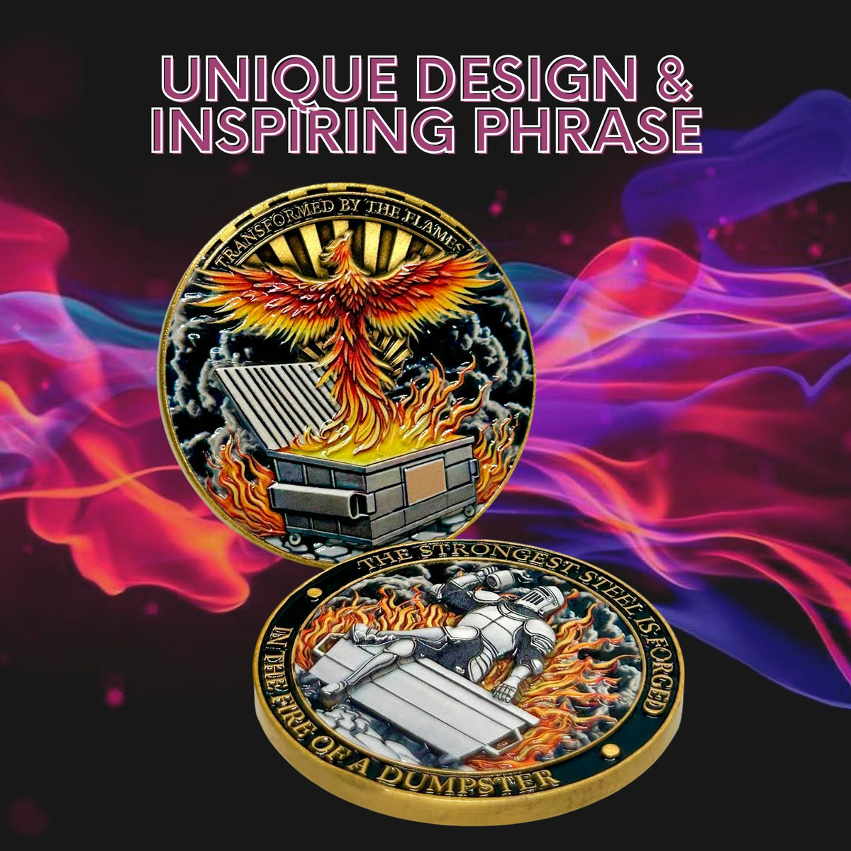 Generic Dumpster Fire Challenge Coin – Phoenix & Knight Design