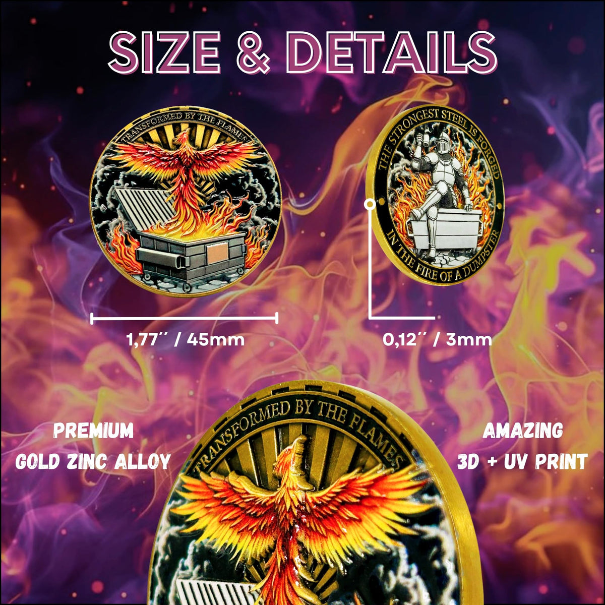 Generic Dumpster Fire Challenge Coin – Phoenix & Knight Design