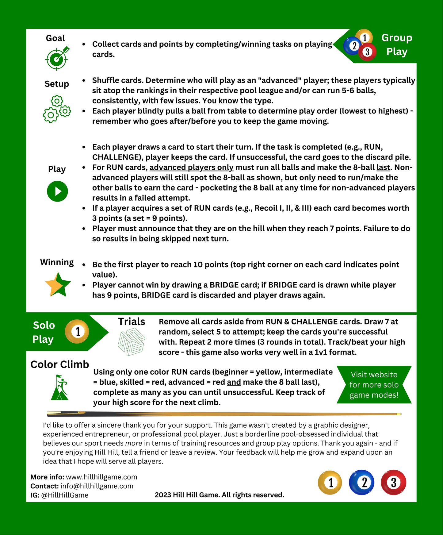 Hill Hill Card-Based Billiards Strategy Game – Generic