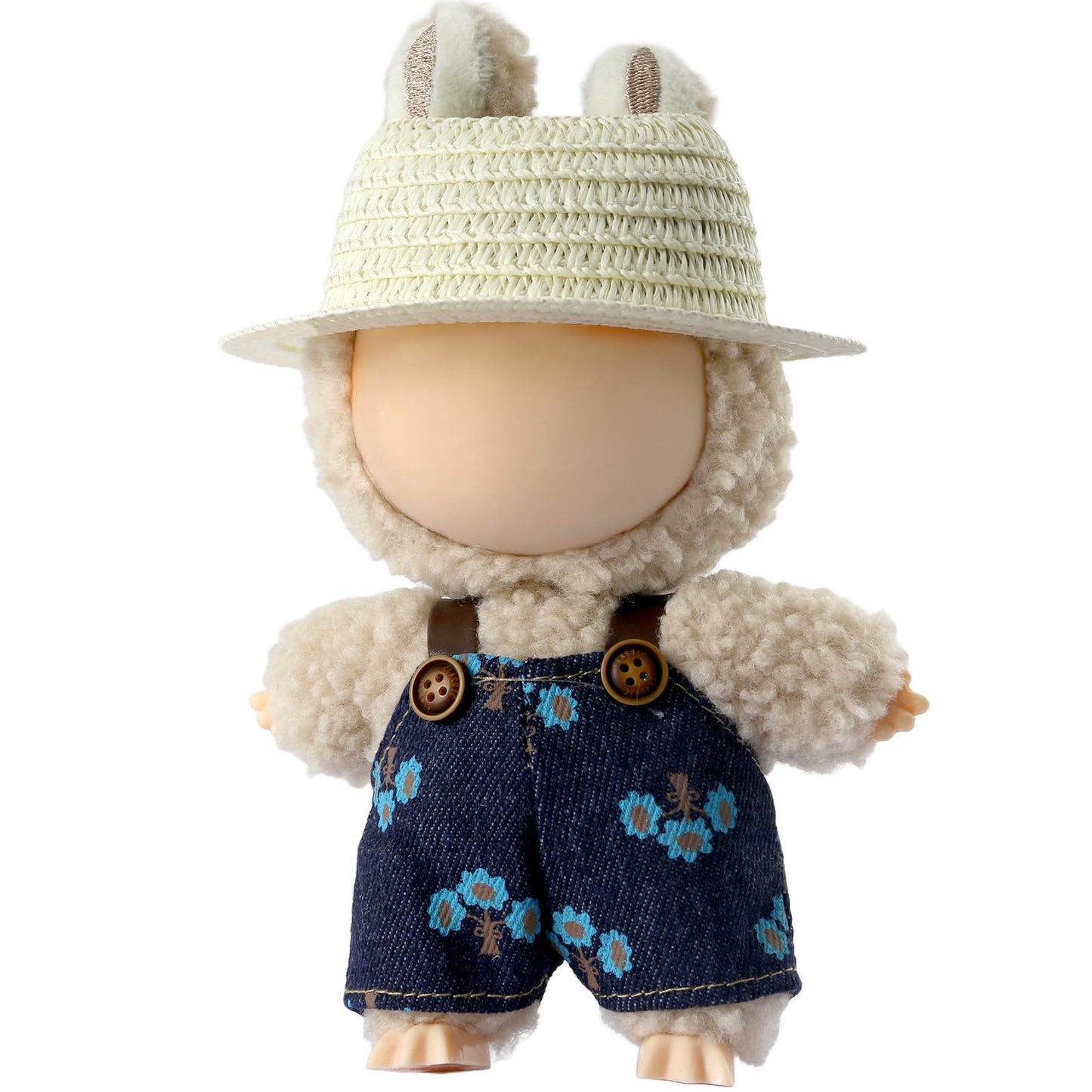 Generic LABUBU 17cm Doll Clothes – Hat & Overalls Crochet Outfit for Dress-Up