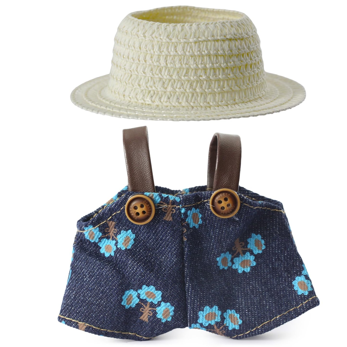 Generic LABUBU 17cm Doll Clothes – Hat & Overalls Crochet Outfit for Dress-Up