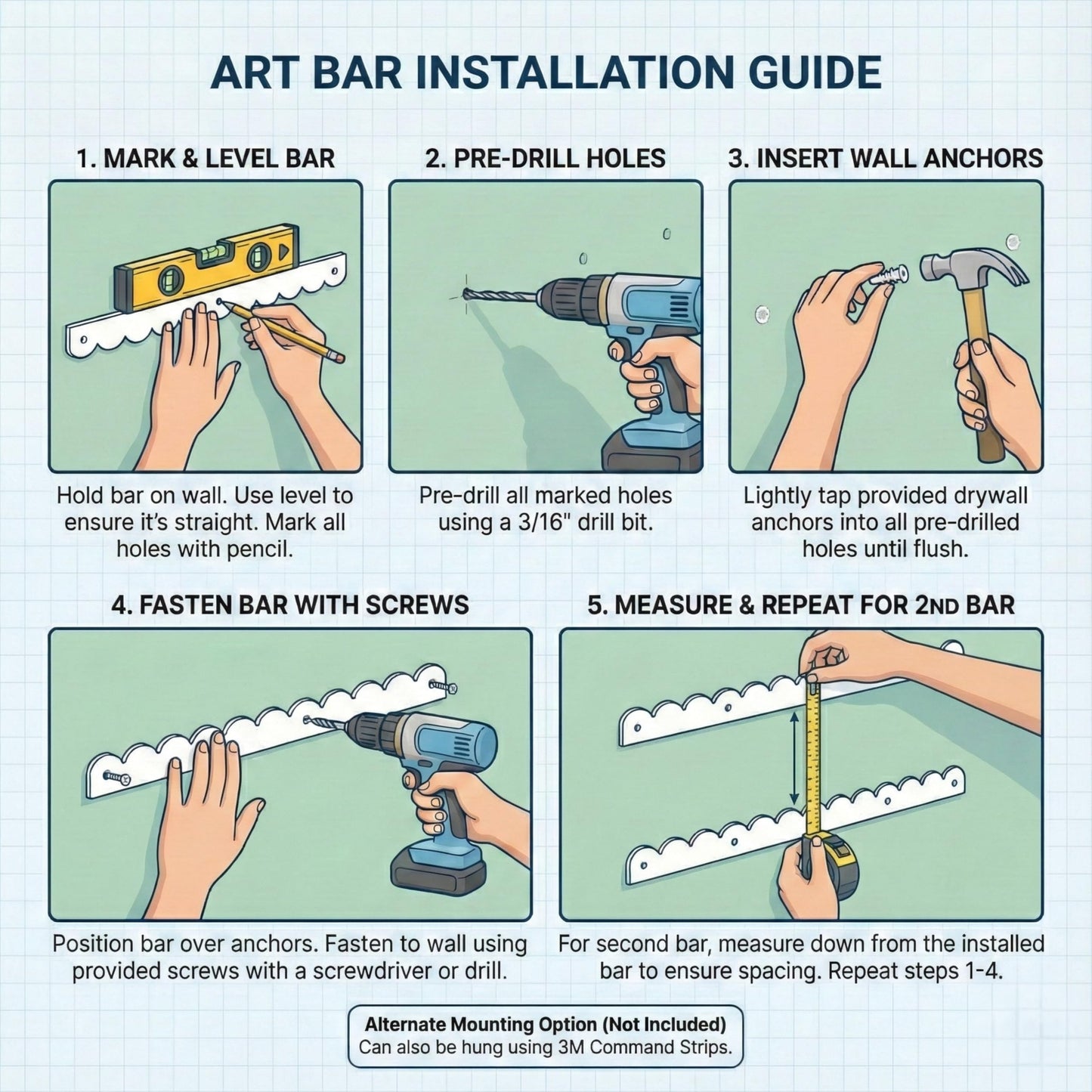 Generic Magnetic Art Display for Kids – 35in White Wall Bar | Picture Hanging System
