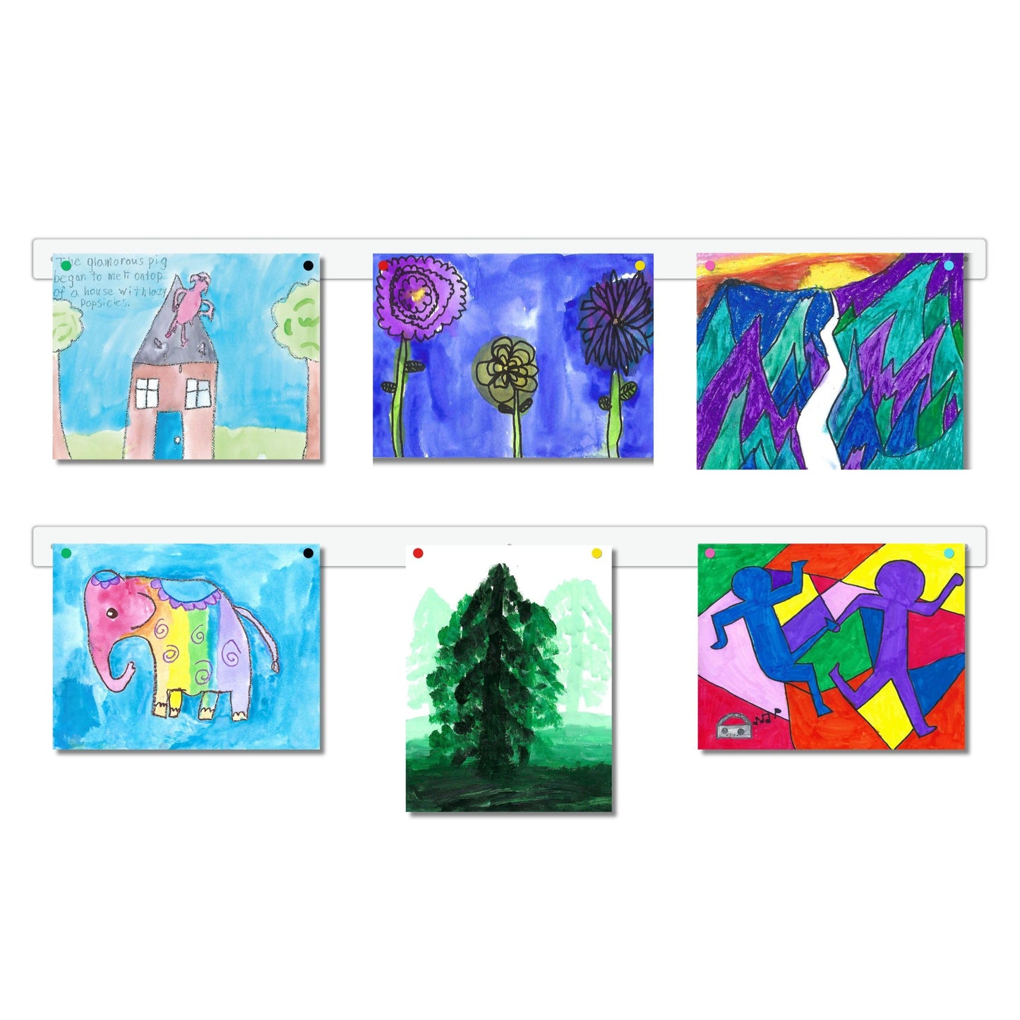 Generic Magnetic Art Display for Kids – 35in White Wall Bar | Picture Hanging System
