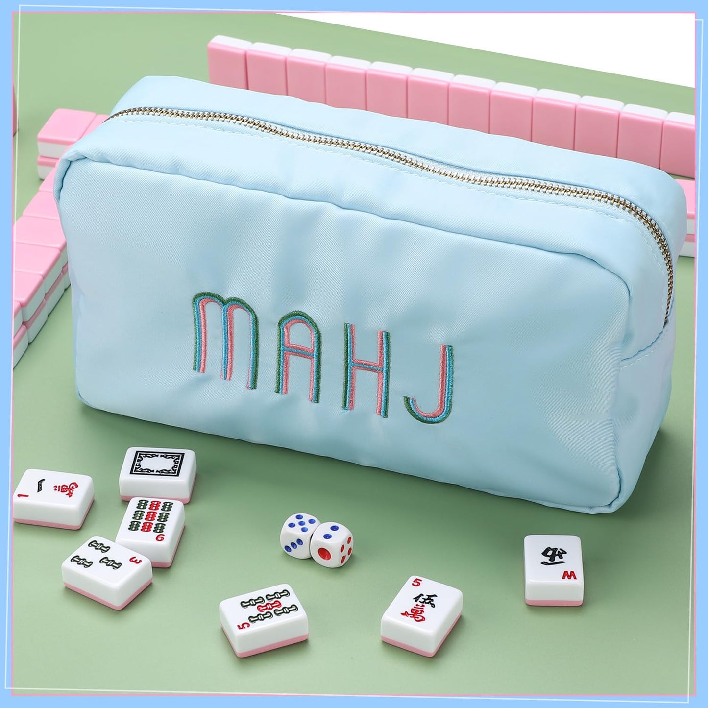 Generic Mahjong Tiles Bag for 1.2-Inch Tiles | Lightweight, Travel-Ready Case with Embroidery