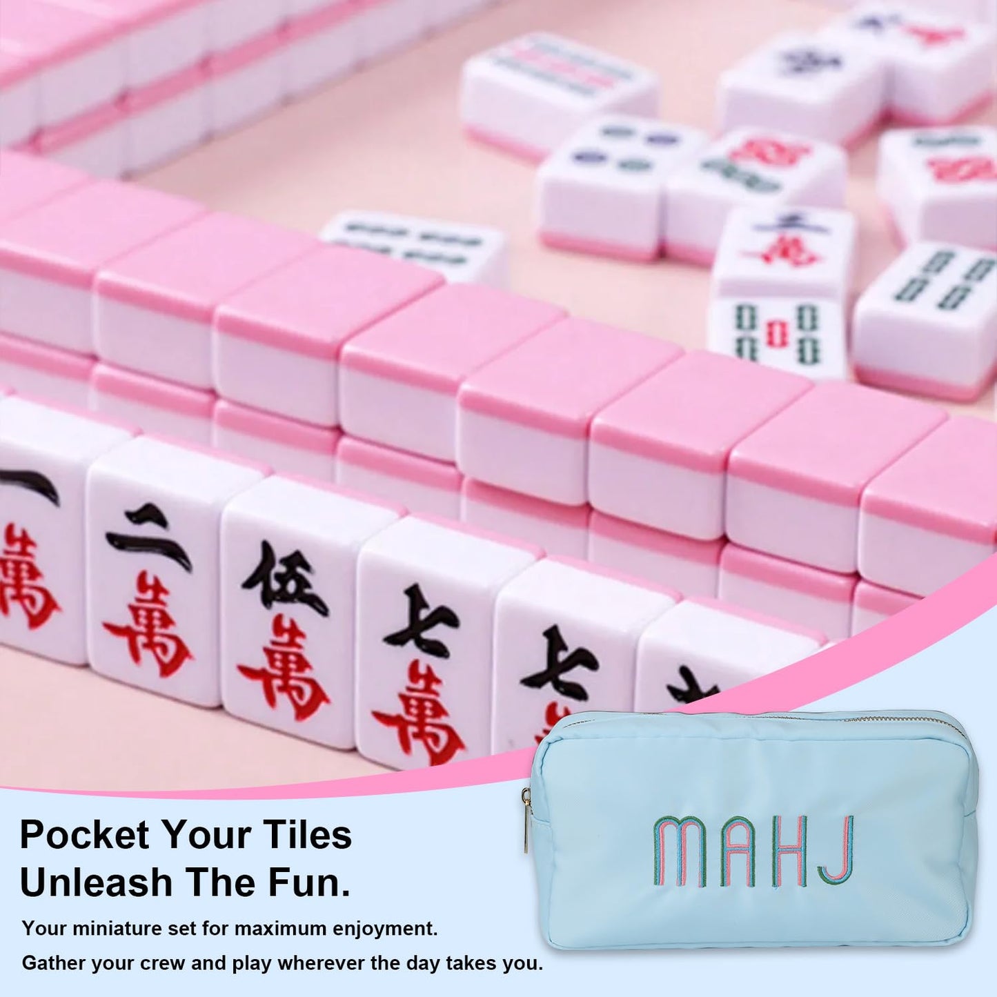 Generic Mahjong Tiles Bag for 1.2-Inch Tiles | Lightweight, Travel-Ready Case with Embroidery