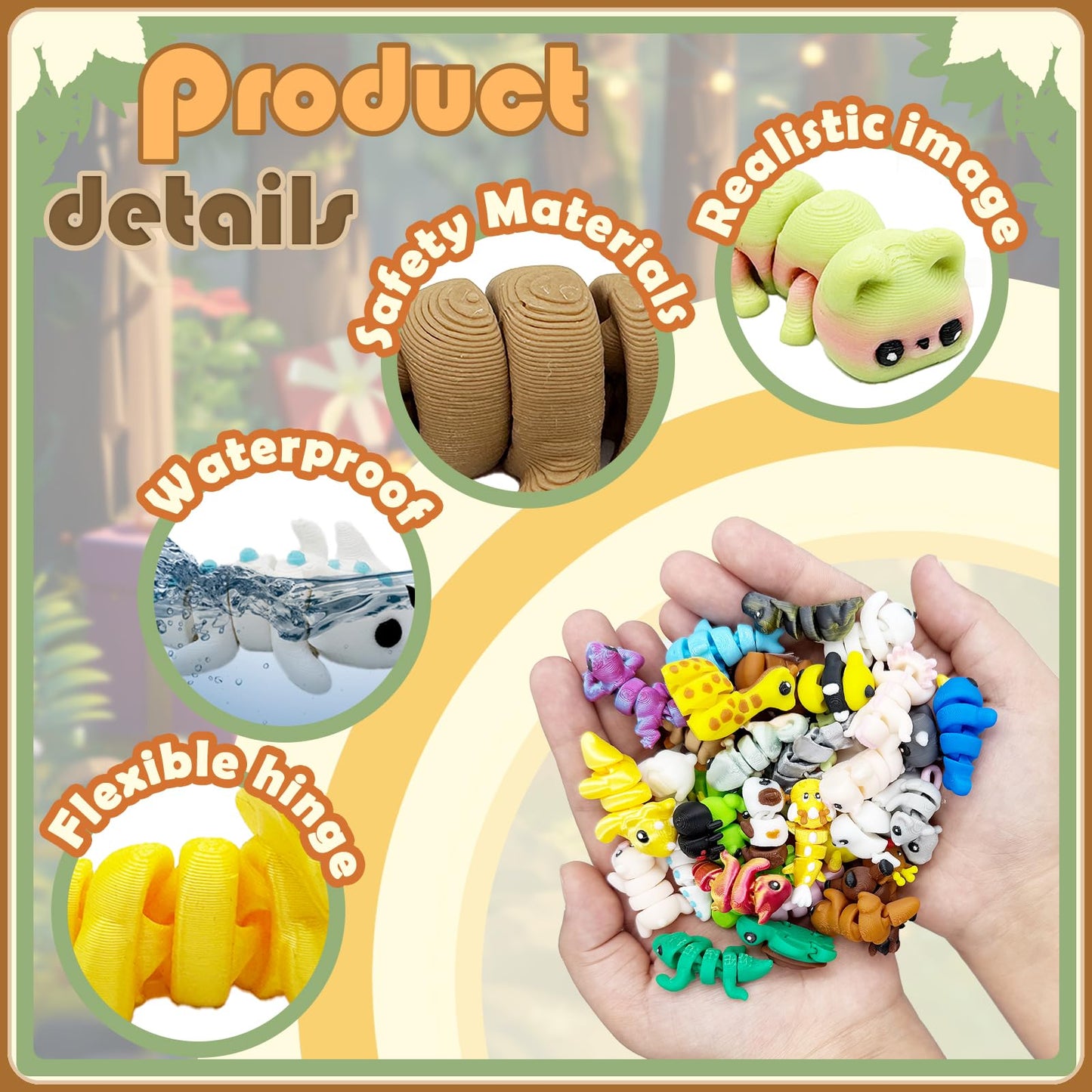 Generic 10Pcs Mini Animals Figures Set — 3D Printed Flexible Fidget Toys