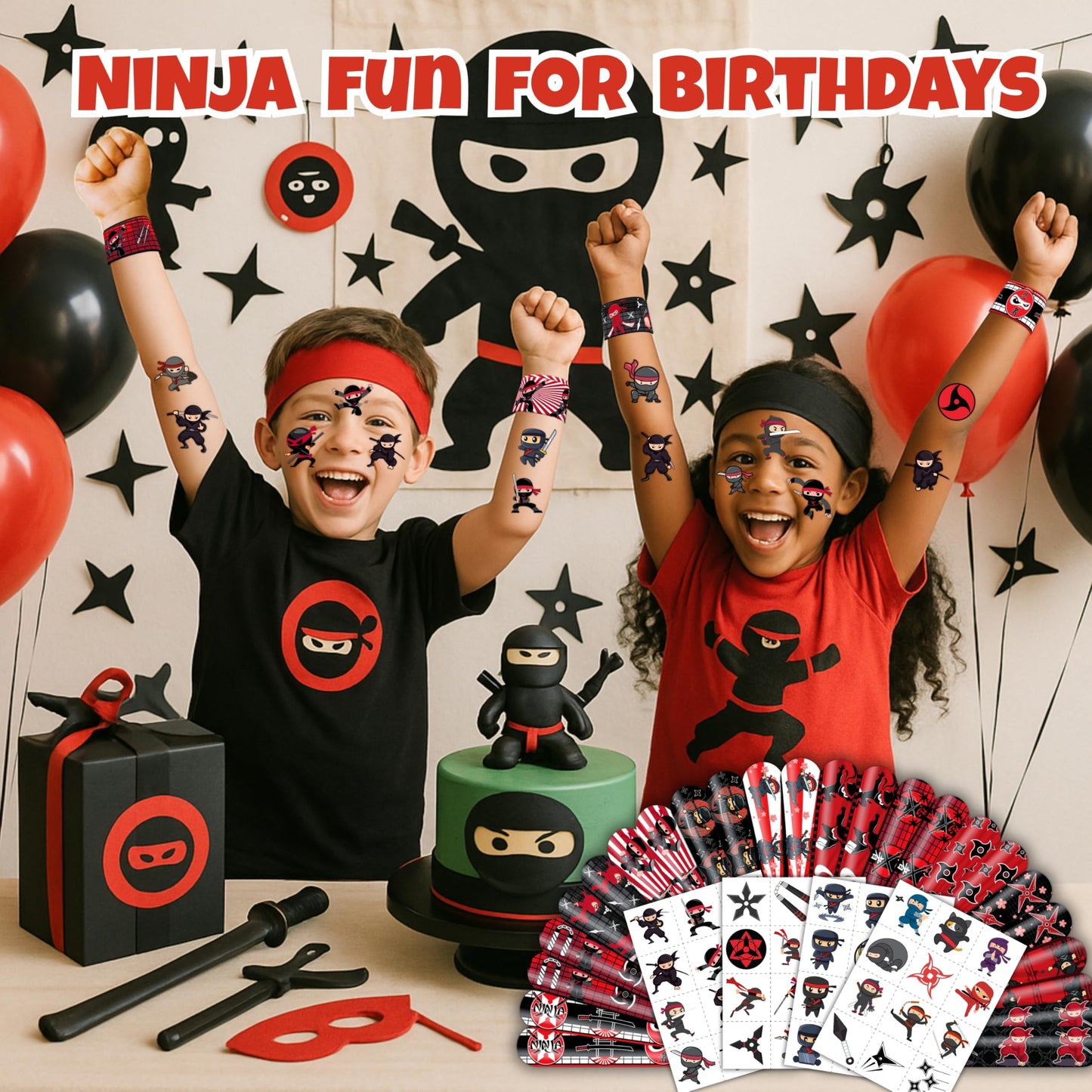 Generic Ninja Party Favors – 72PCS with 48 Tattoos & 24 Slap Bracelets for Kids