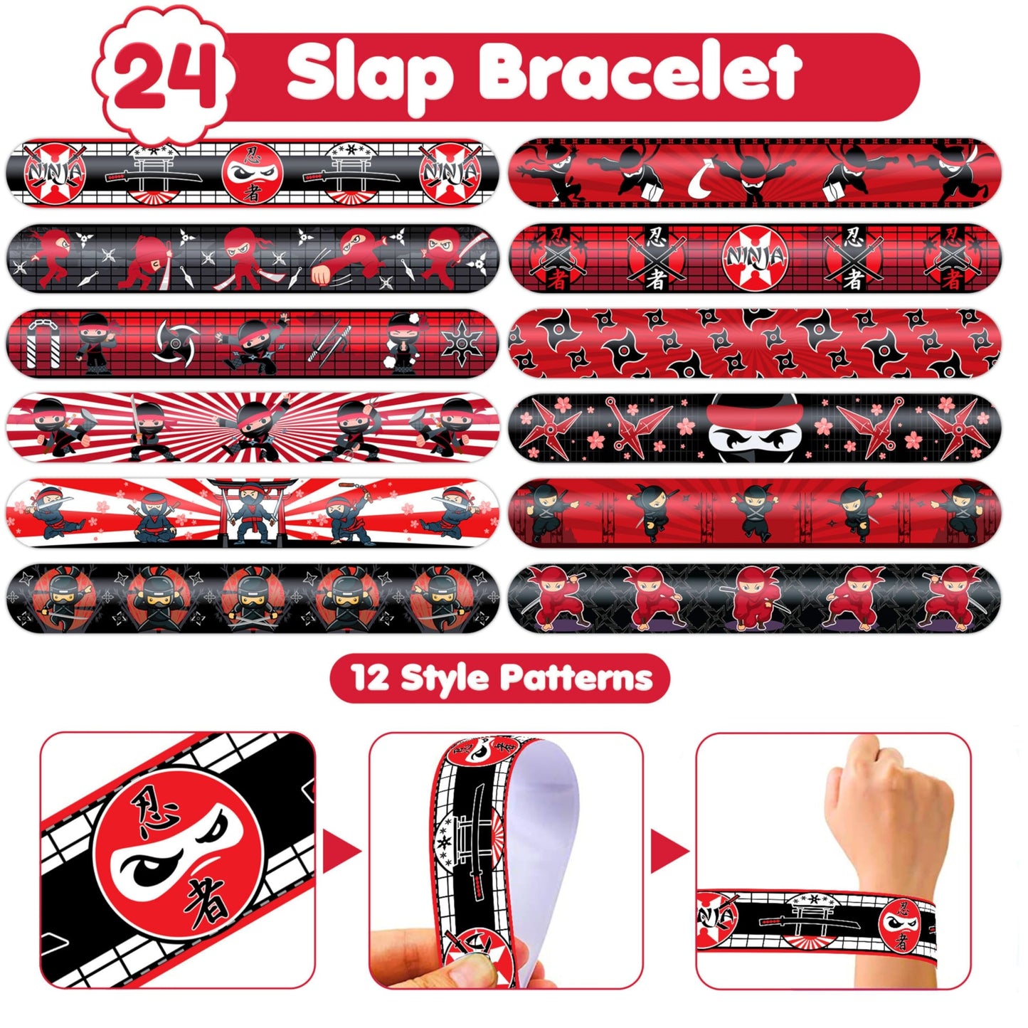 Generic Ninja Party Favors – 72PCS with 48 Tattoos & 24 Slap Bracelets for Kids