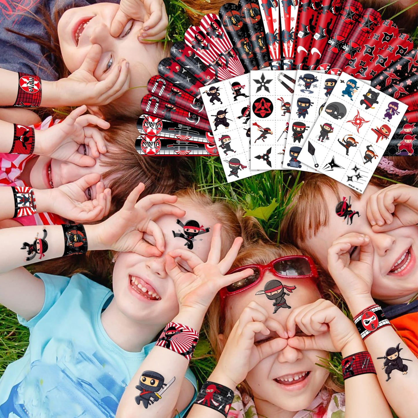 Generic Ninja Party Favors – 72PCS with 48 Tattoos & 24 Slap Bracelets for Kids