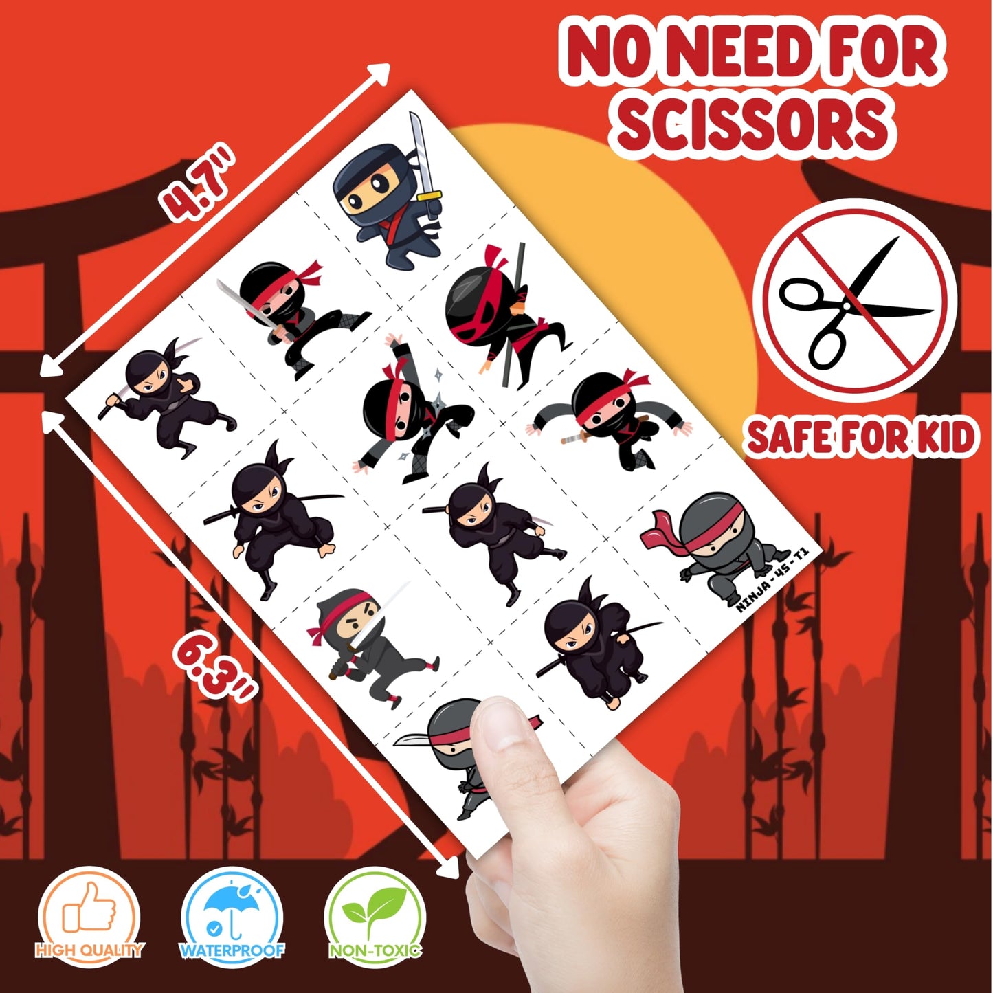 Generic Ninja Party Favors – 72PCS with 48 Tattoos & 24 Slap Bracelets for Kids