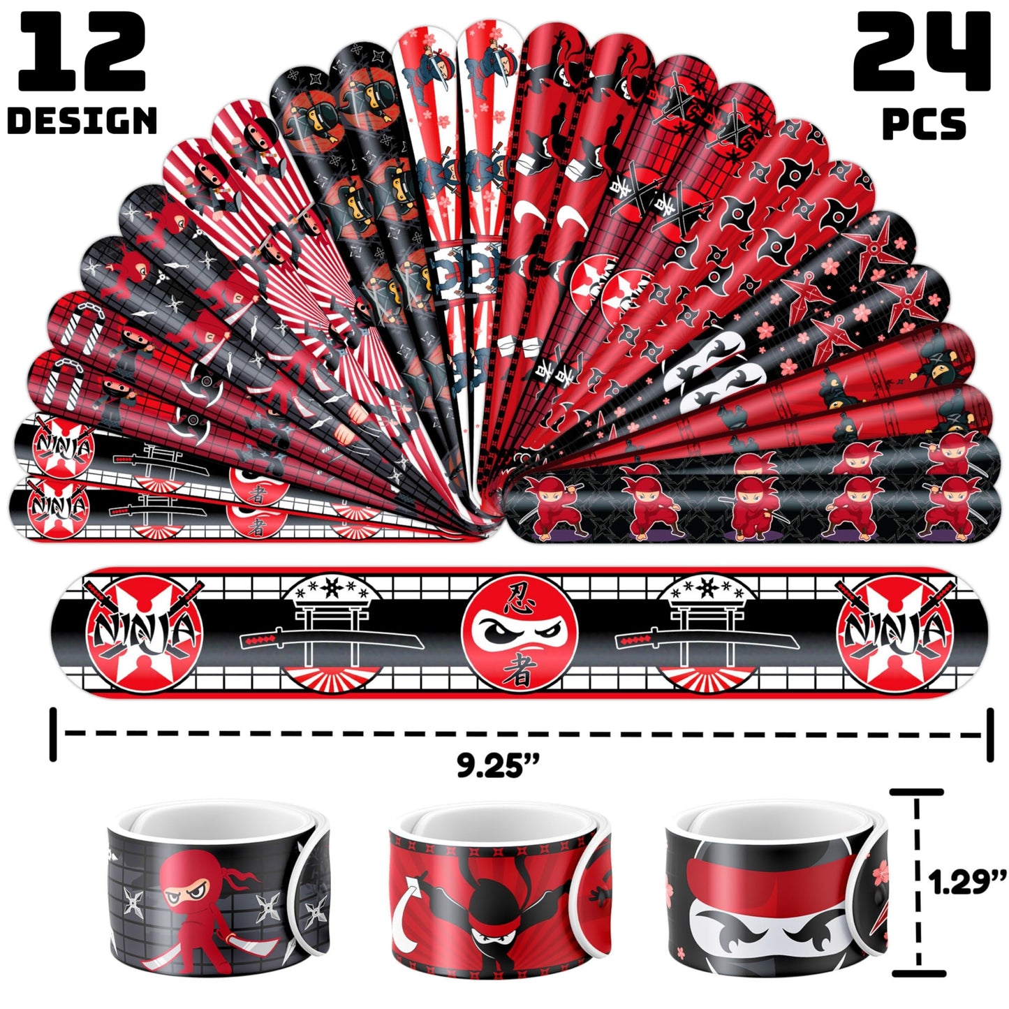 Generic Ninja Party Favors – 72PCS with 48 Tattoos & 24 Slap Bracelets for Kids