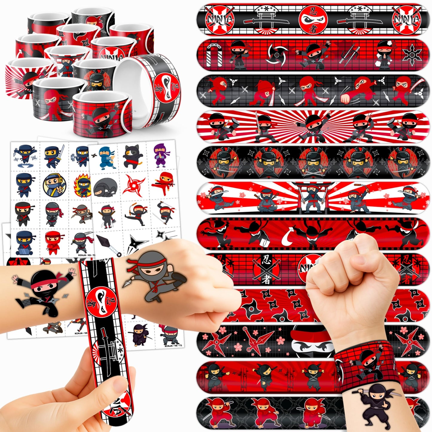 Generic Ninja Party Favors – 72PCS with 48 Tattoos & 24 Slap Bracelets for Kids