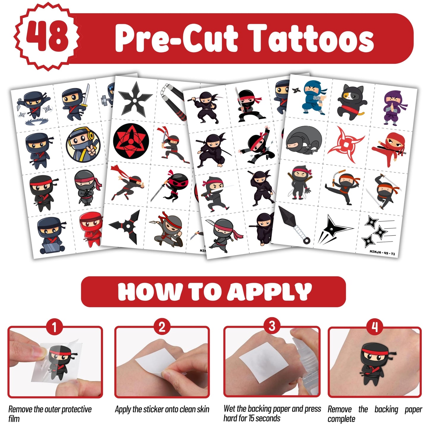 Generic Ninja Party Favors – 72PCS with 48 Tattoos & 24 Slap Bracelets for Kids