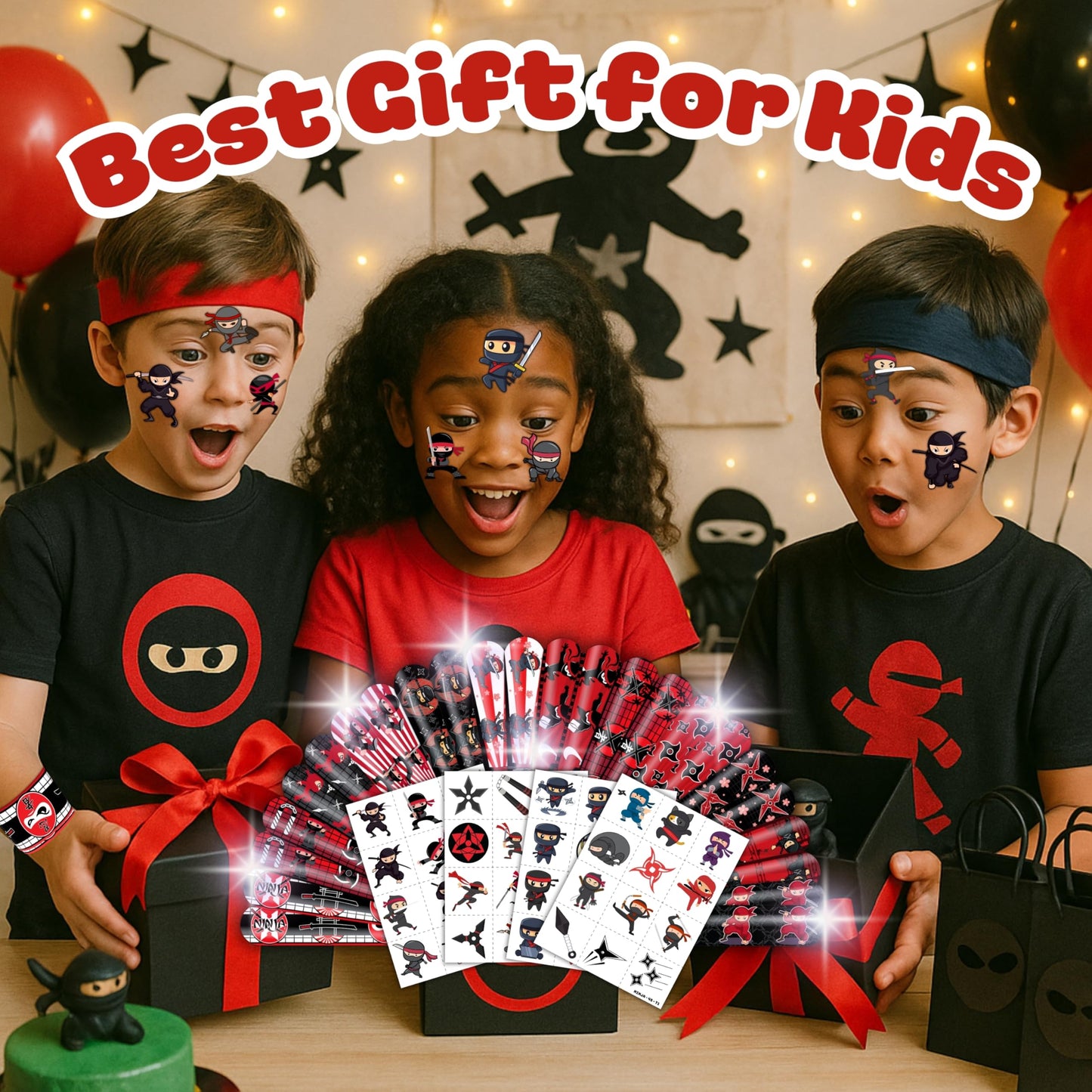 Generic Ninja Party Favors – 72PCS with 48 Tattoos & 24 Slap Bracelets for Kids
