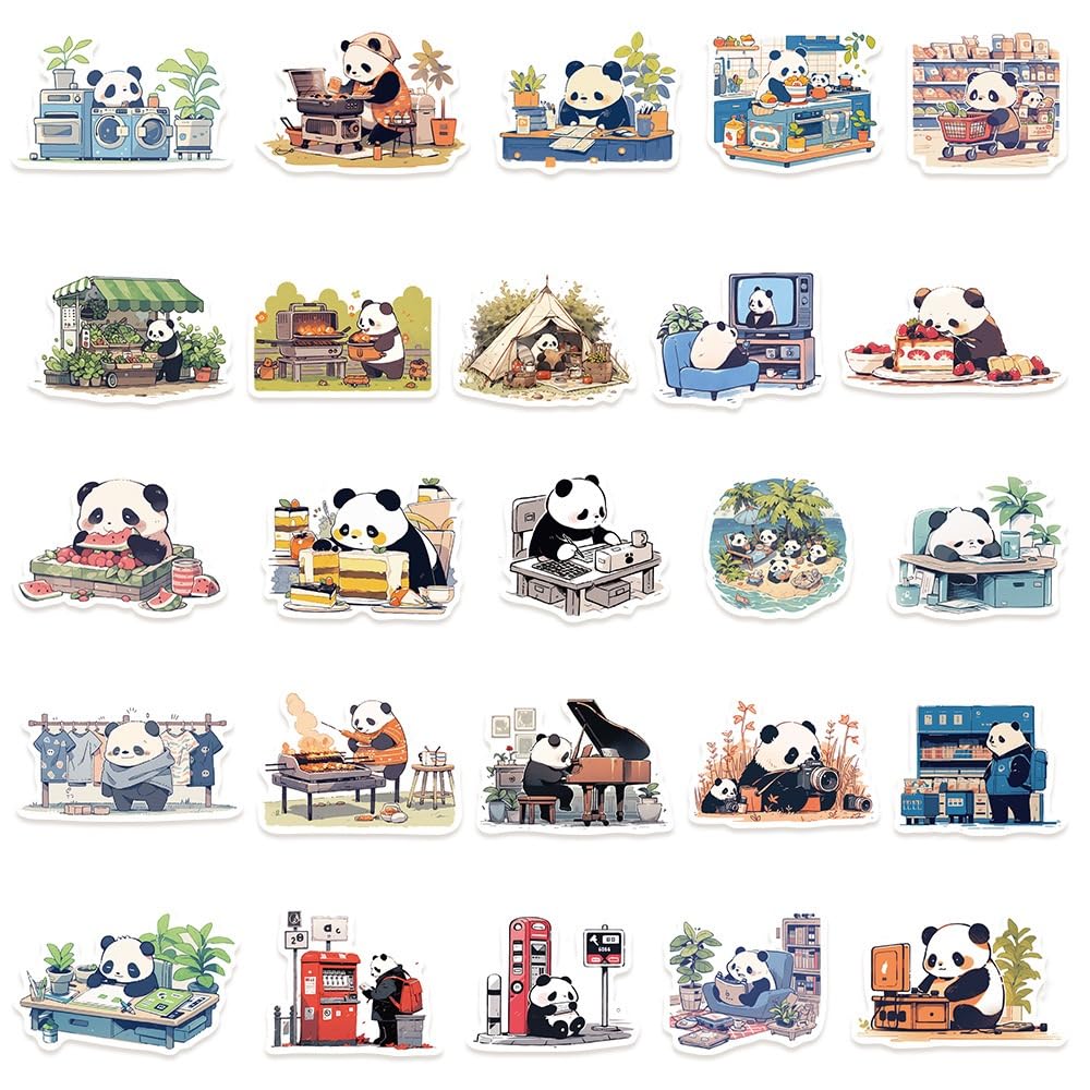 50 Pcs Cute Panda Graffiti Stickers – Laptops, Guitars, Bottles & More | Generic