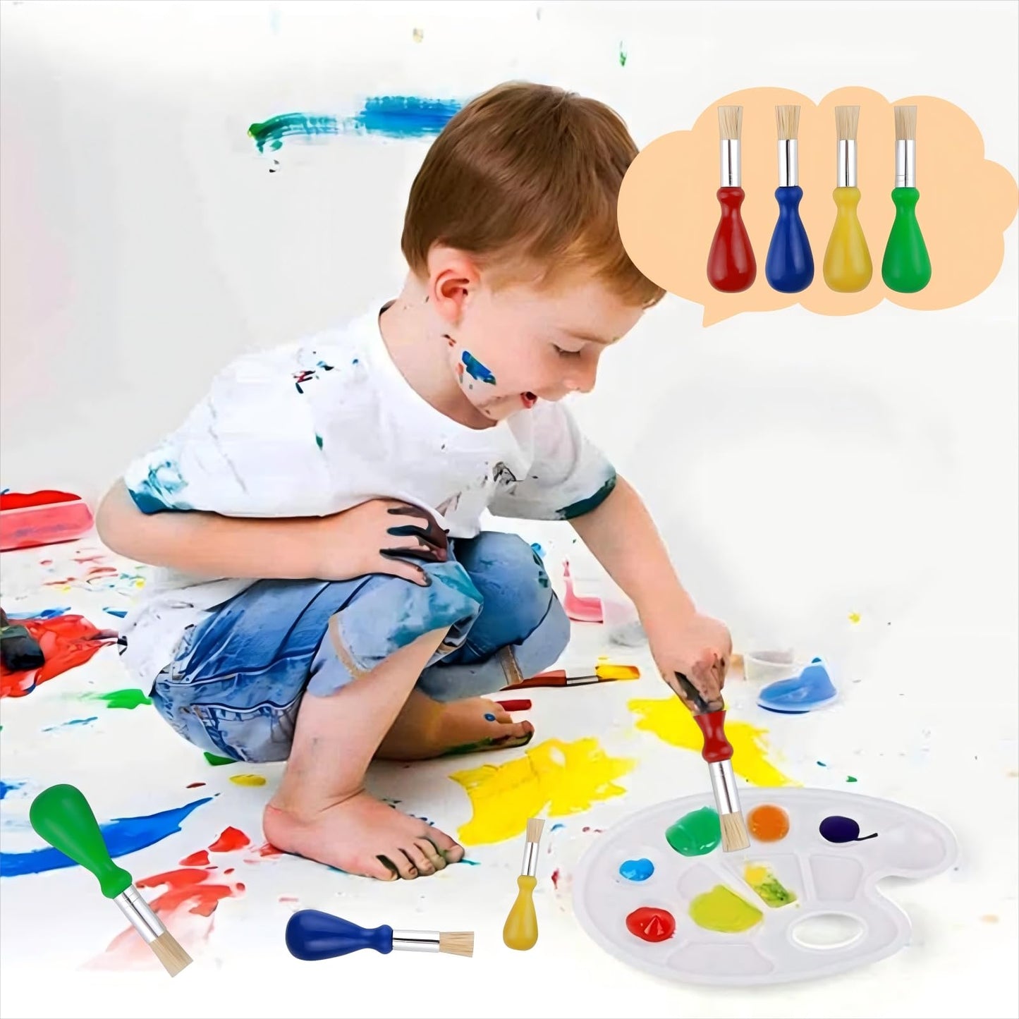 4-Pack Toddler Paint Brushes – Easy-Grip for Ages 1-4 | Generic