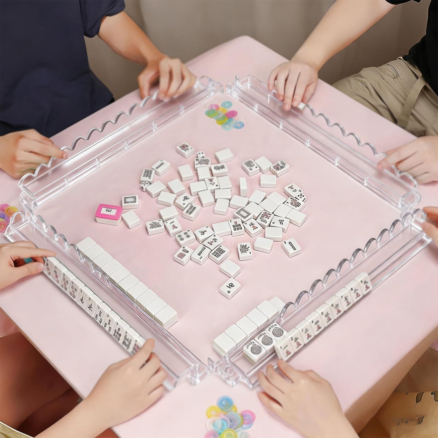 Generic 4-Piece Mahjong Racks with Pushers – Upgraded American Mahjong Stand Set