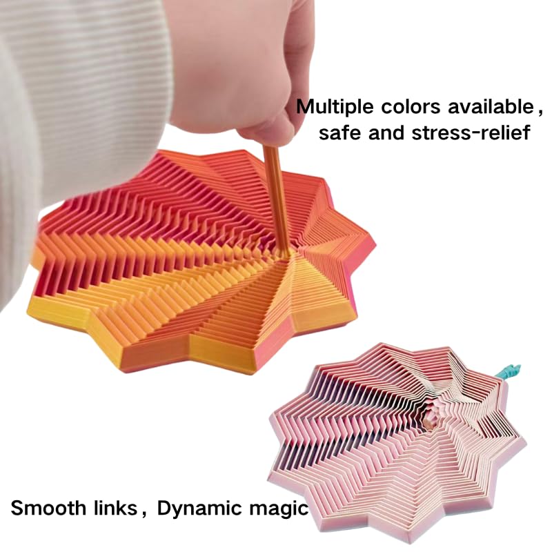 Generic 3D Printed Fidget Star Toy - Transformable Stress Relief Finger Toy with Knob Handle (10.6 cm, Red & Blue)